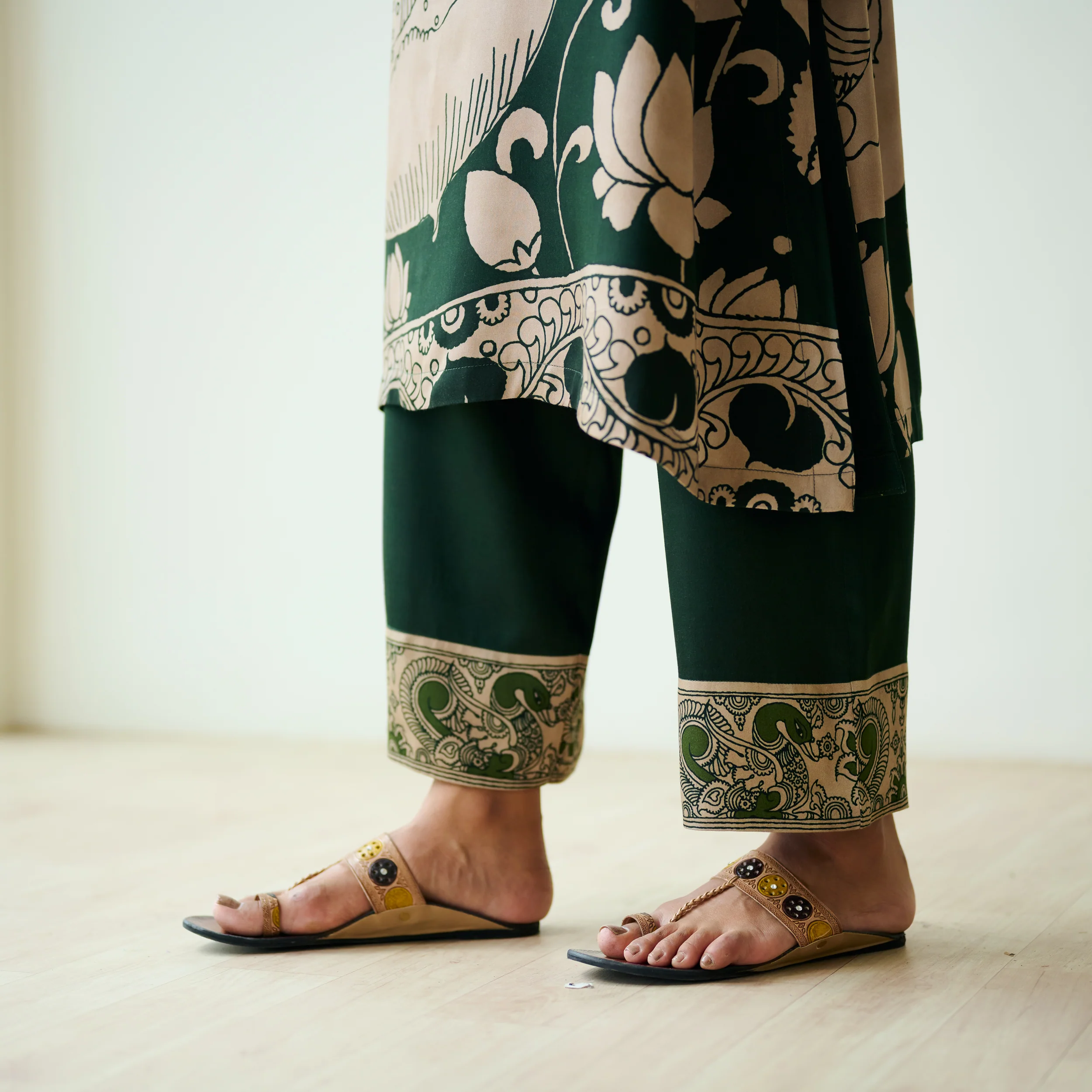 Syahi Modal Satin Kurta Set with Mukaish Embroidery Details - Forest Green - Image 6