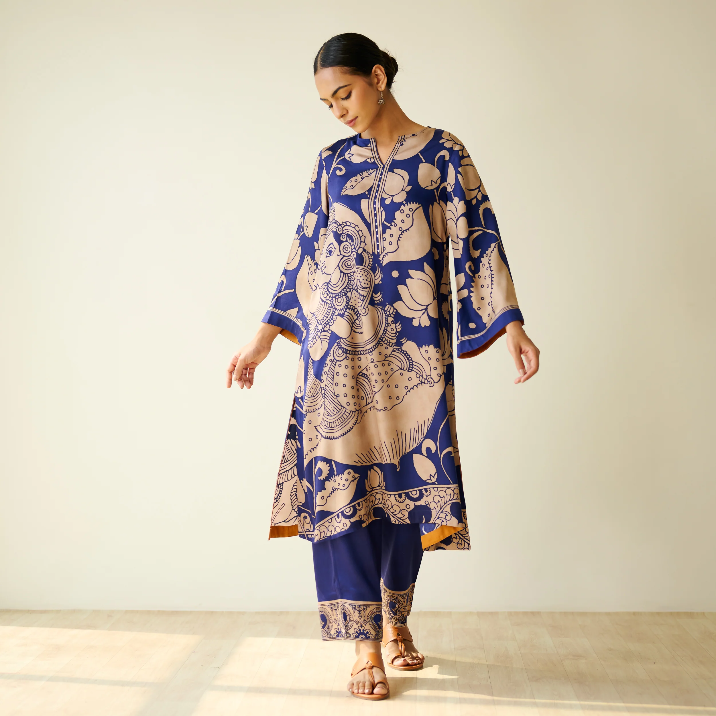 Syahi Modal Satin Kurta Set with Mukaish Embroidery Details - Royal Blue - Image 5
