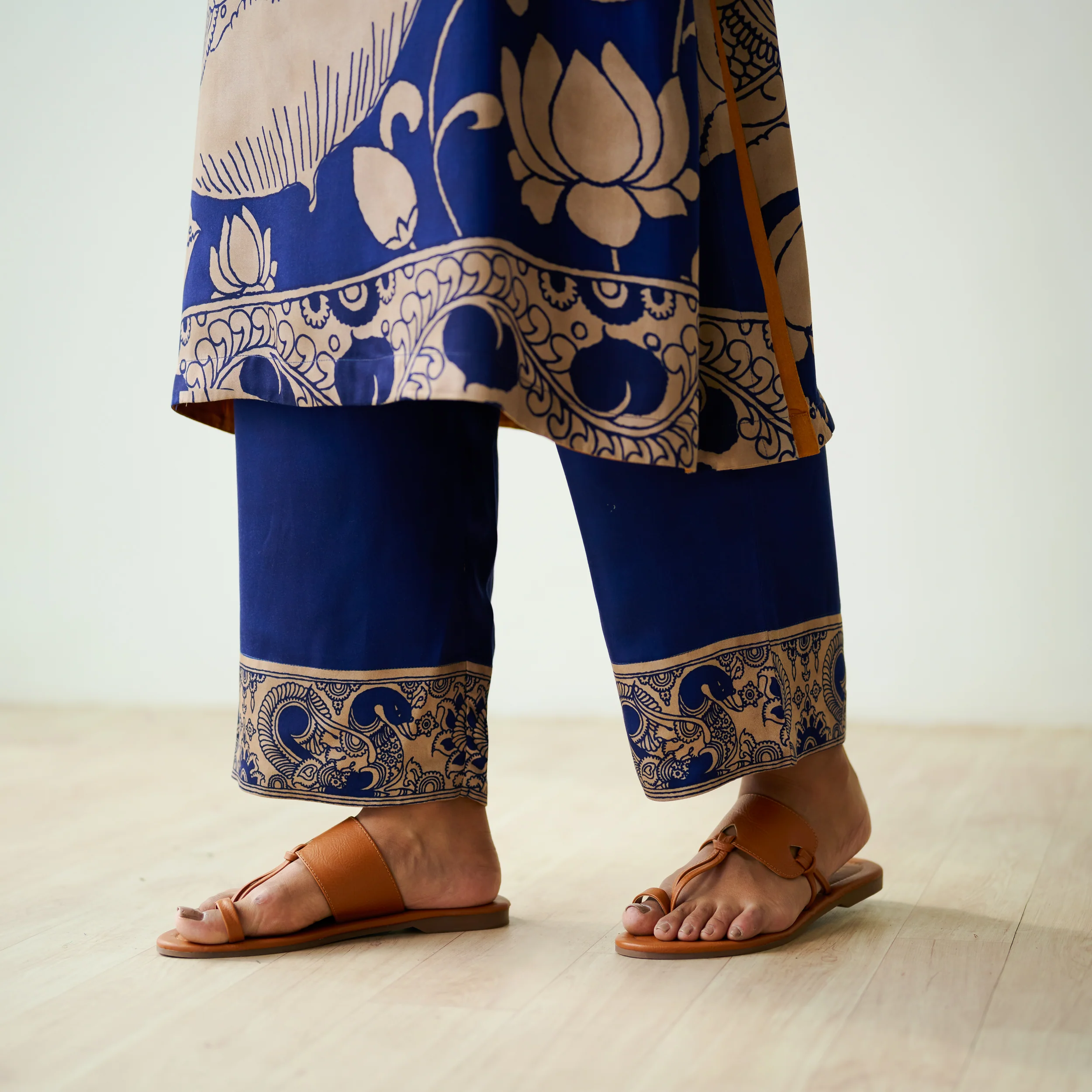 Syahi Modal Satin Kurta Set with Mukaish Embroidery Details - Royal Blue - Image 7
