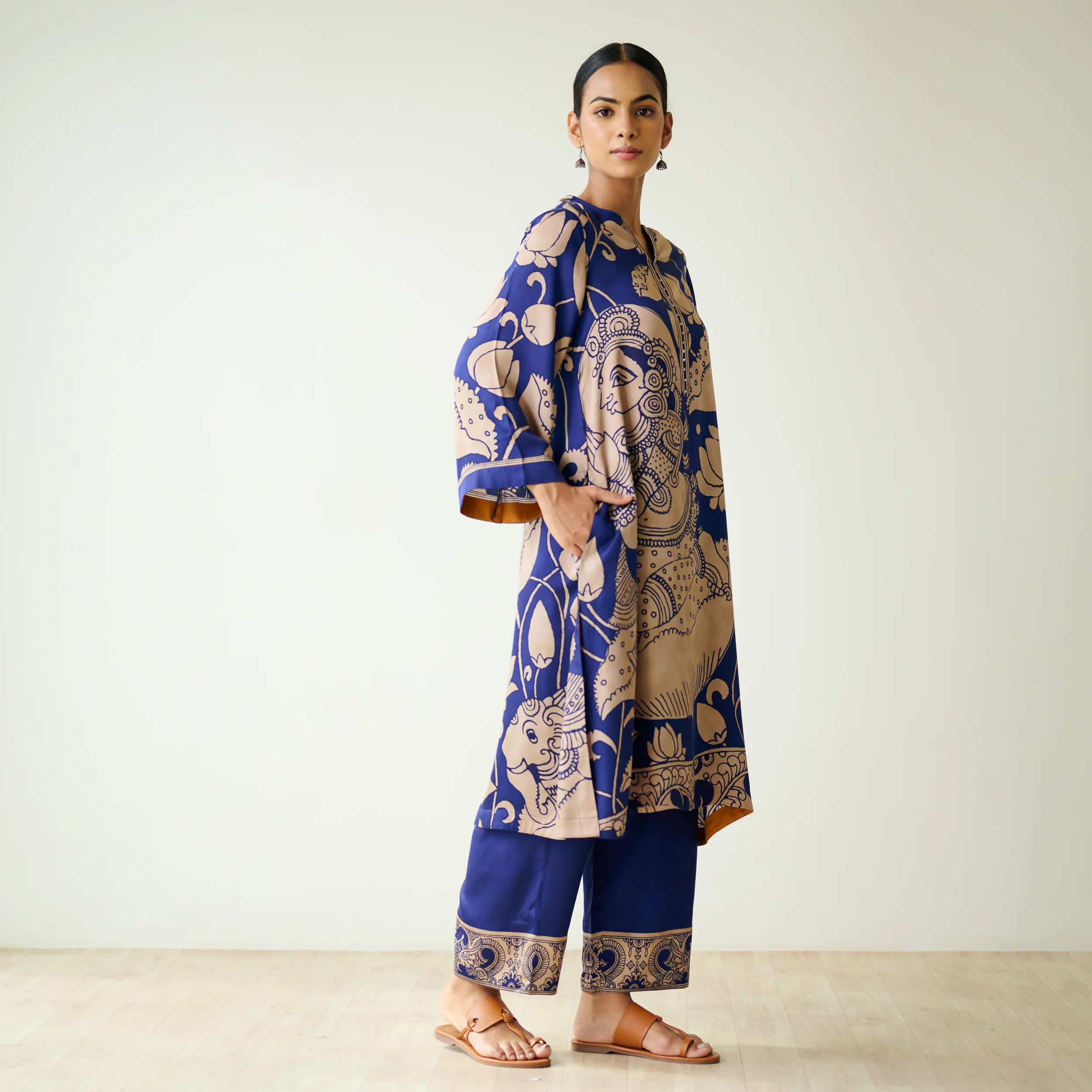 Syahi Modal Satin Kurta Set with Mukaish Embroidery Details - Royal Blue - Image 8