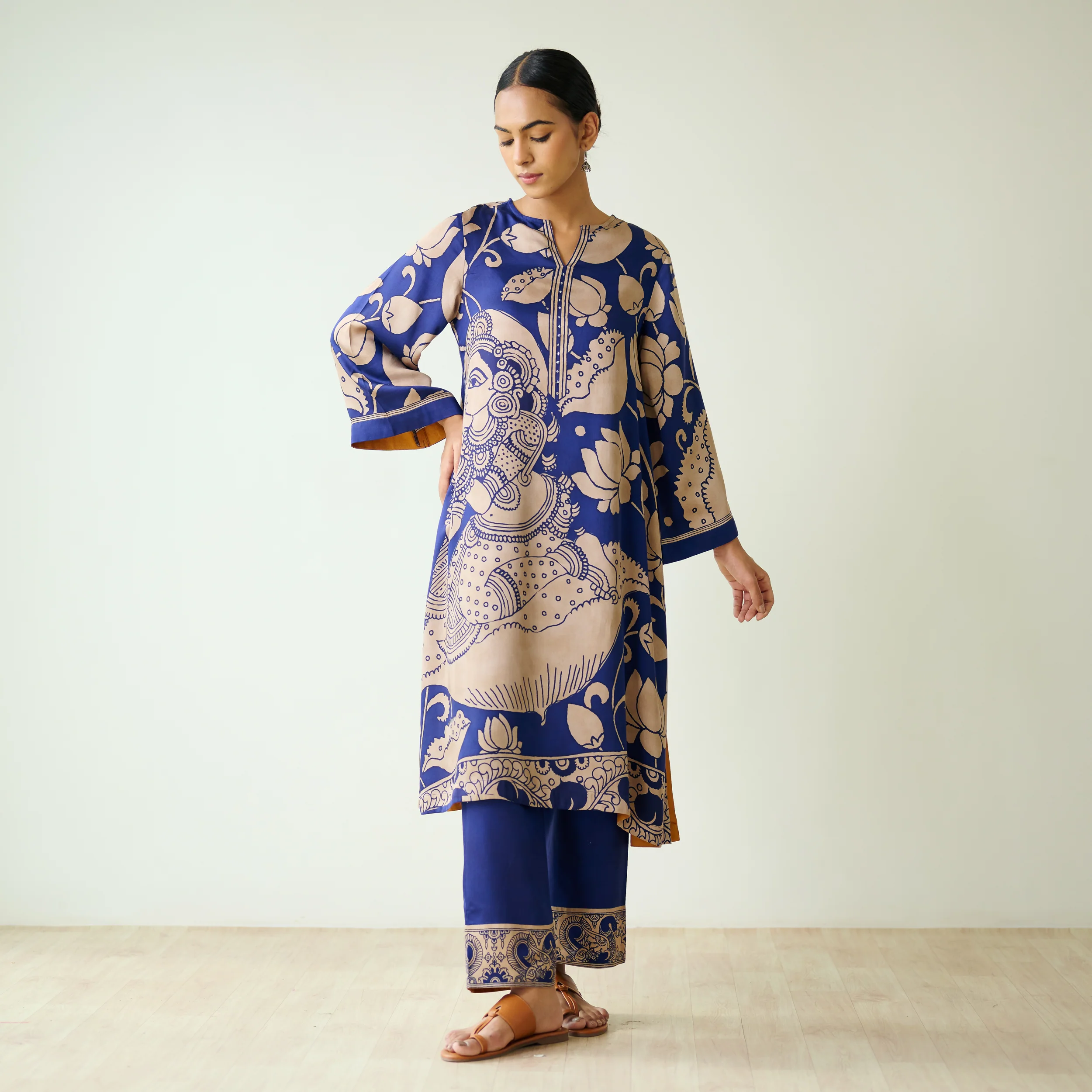 Syahi Modal Satin Kurta Set with Mukaish Embroidery Details - Royal Blue - Image 9