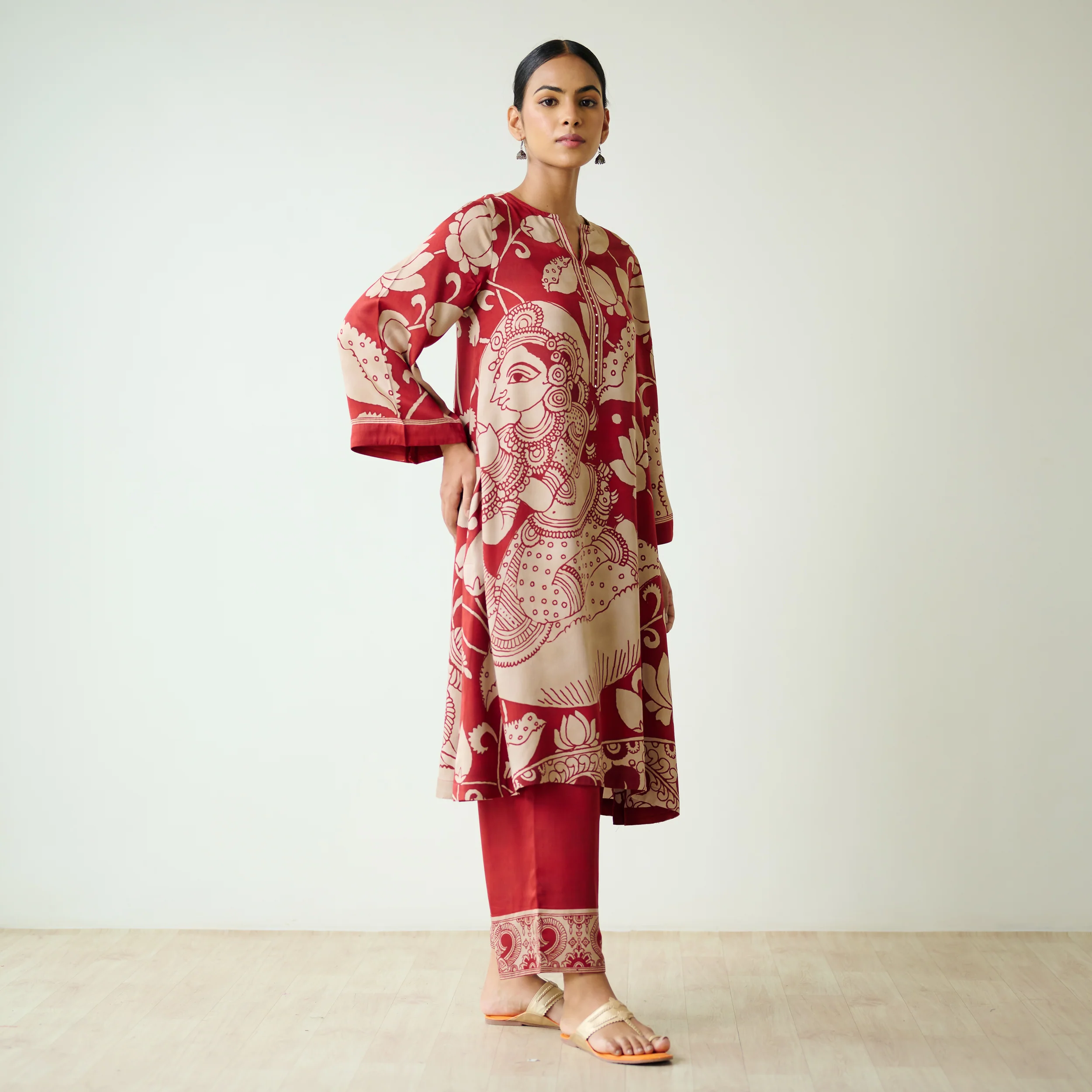 Syahi Modal Satin Kurta Set with Mukaish Embroidery Details - Rust - Image 4
