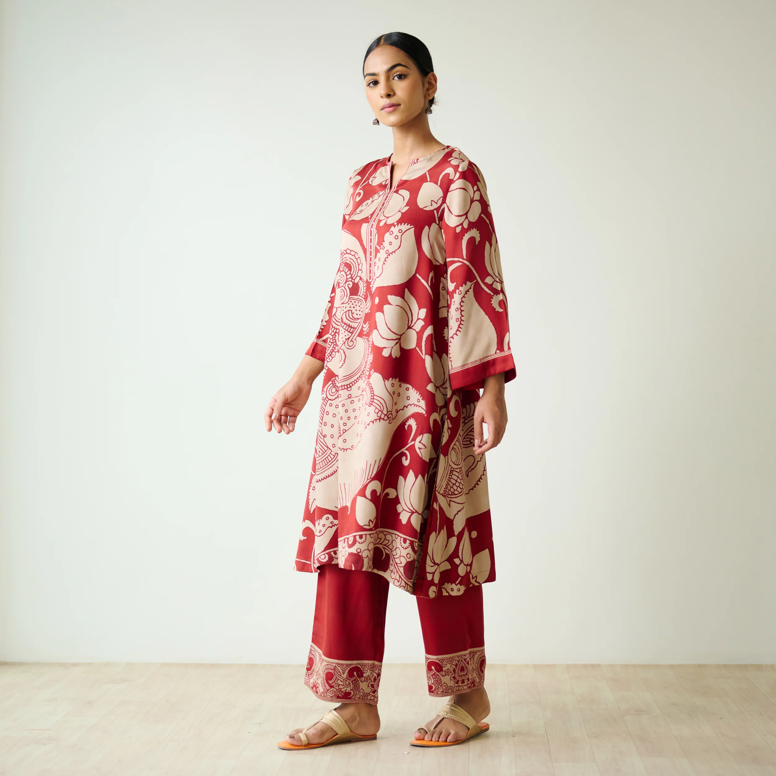 Syahi Modal Satin Kurta Set with Mukaish Embroidery Details - Rust - Image 5