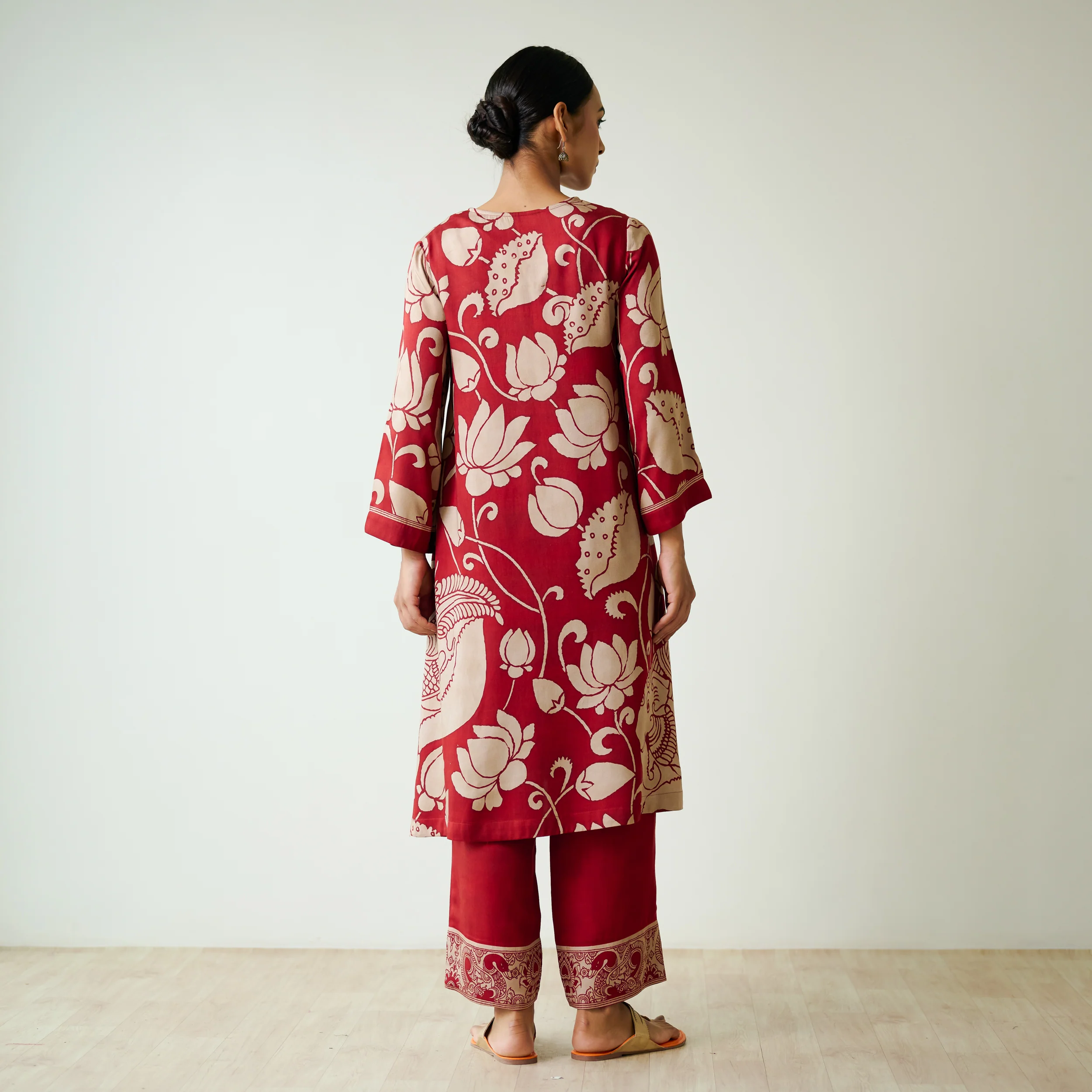 Syahi Modal Satin Kurta Set with Mukaish Embroidery Details - Rust - Image 6