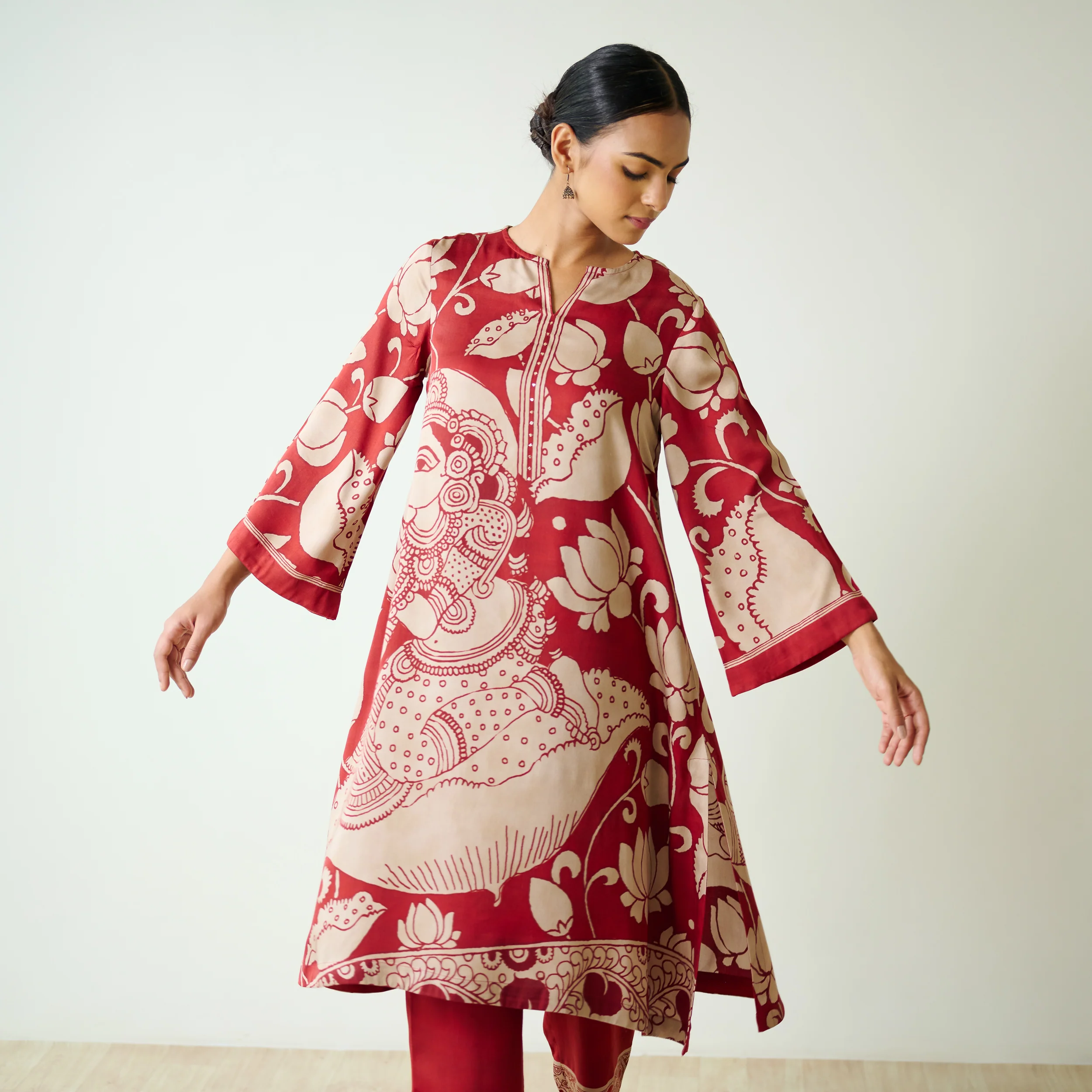 Syahi Modal Satin Kurta Set with Mukaish Embroidery Details - Rust - Image 7