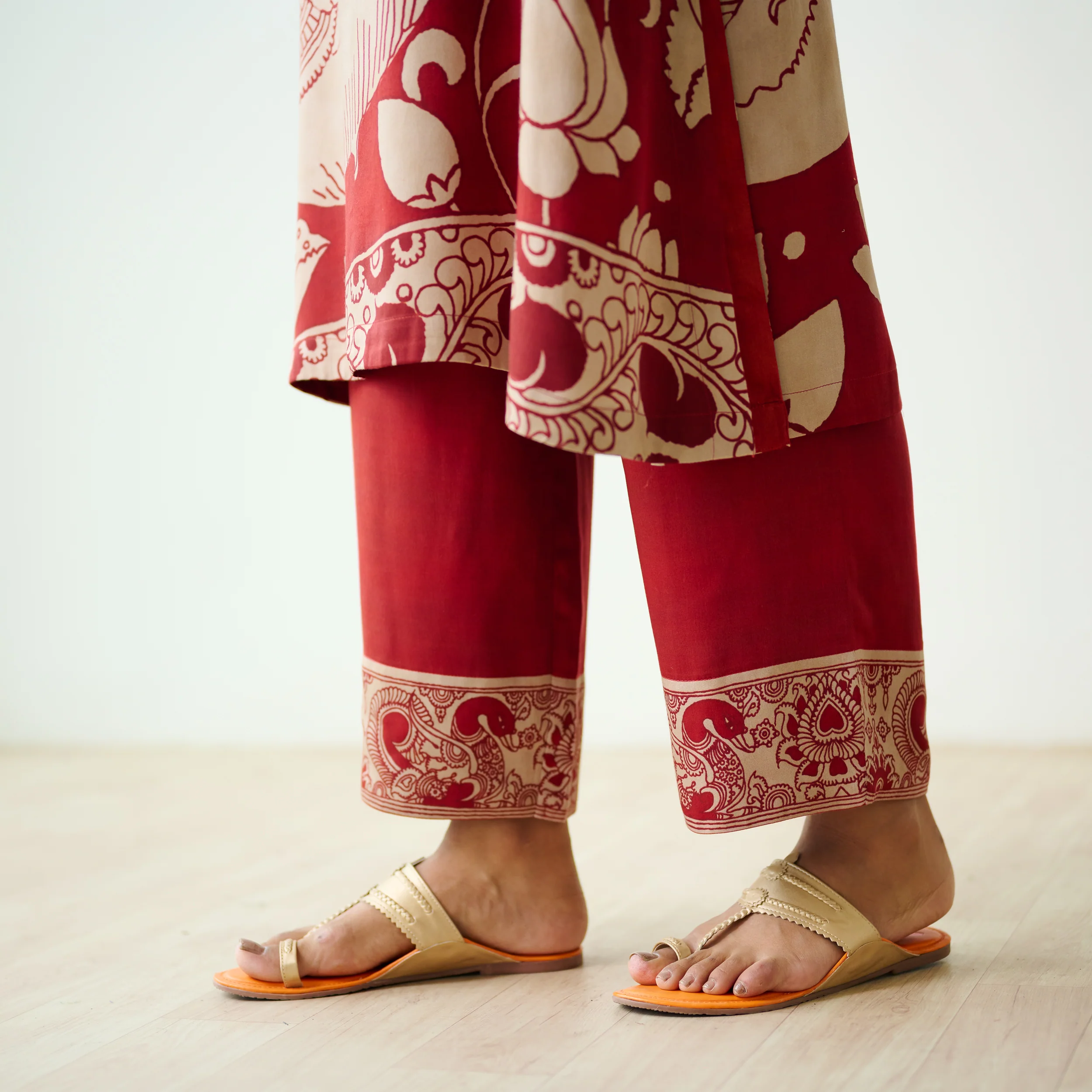 Syahi Modal Satin Kurta Set with Mukaish Embroidery Details - Rust - Image 8