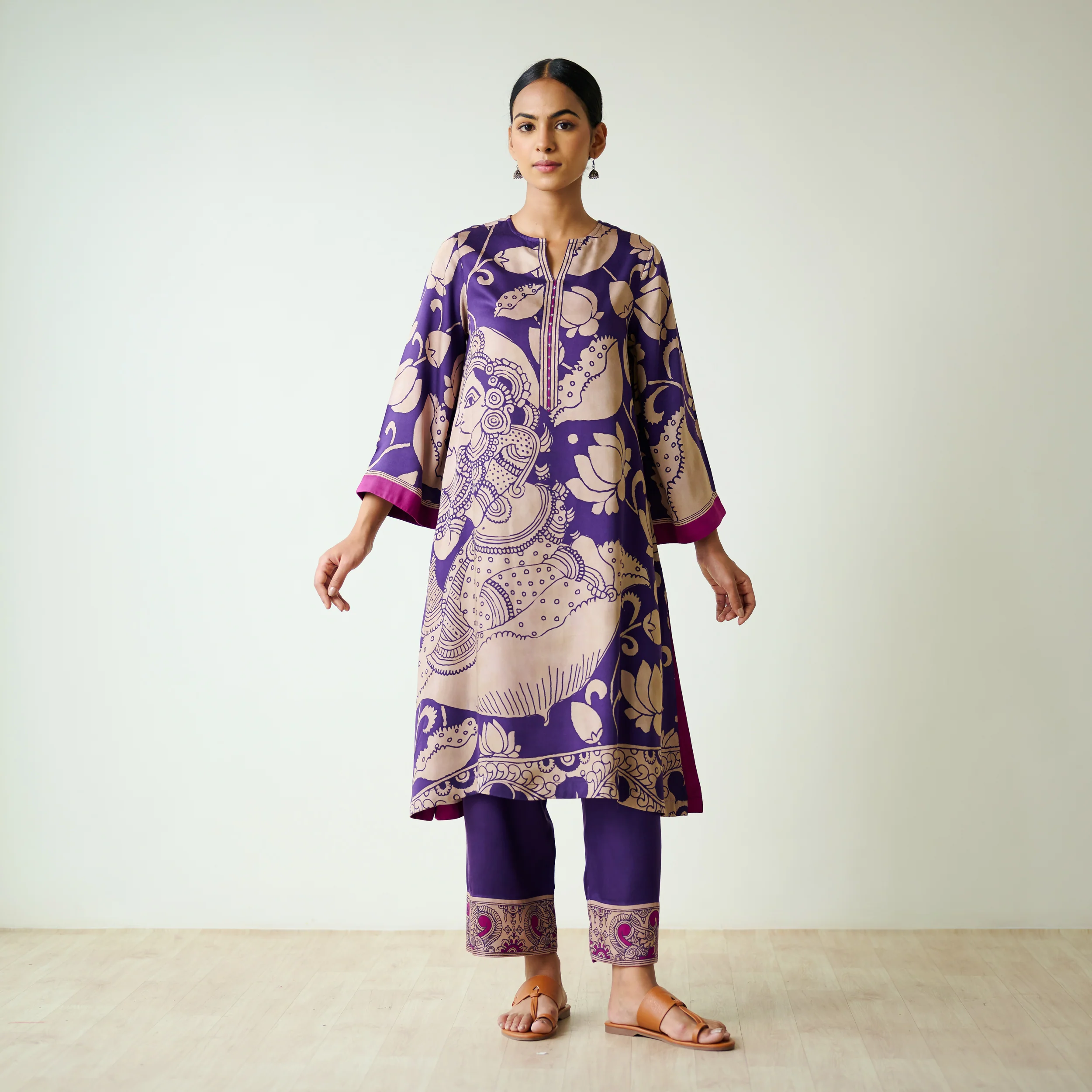 Syahi Modal Satin Kurta Set with Mukaish Embroidery Details - Violet - Image 3