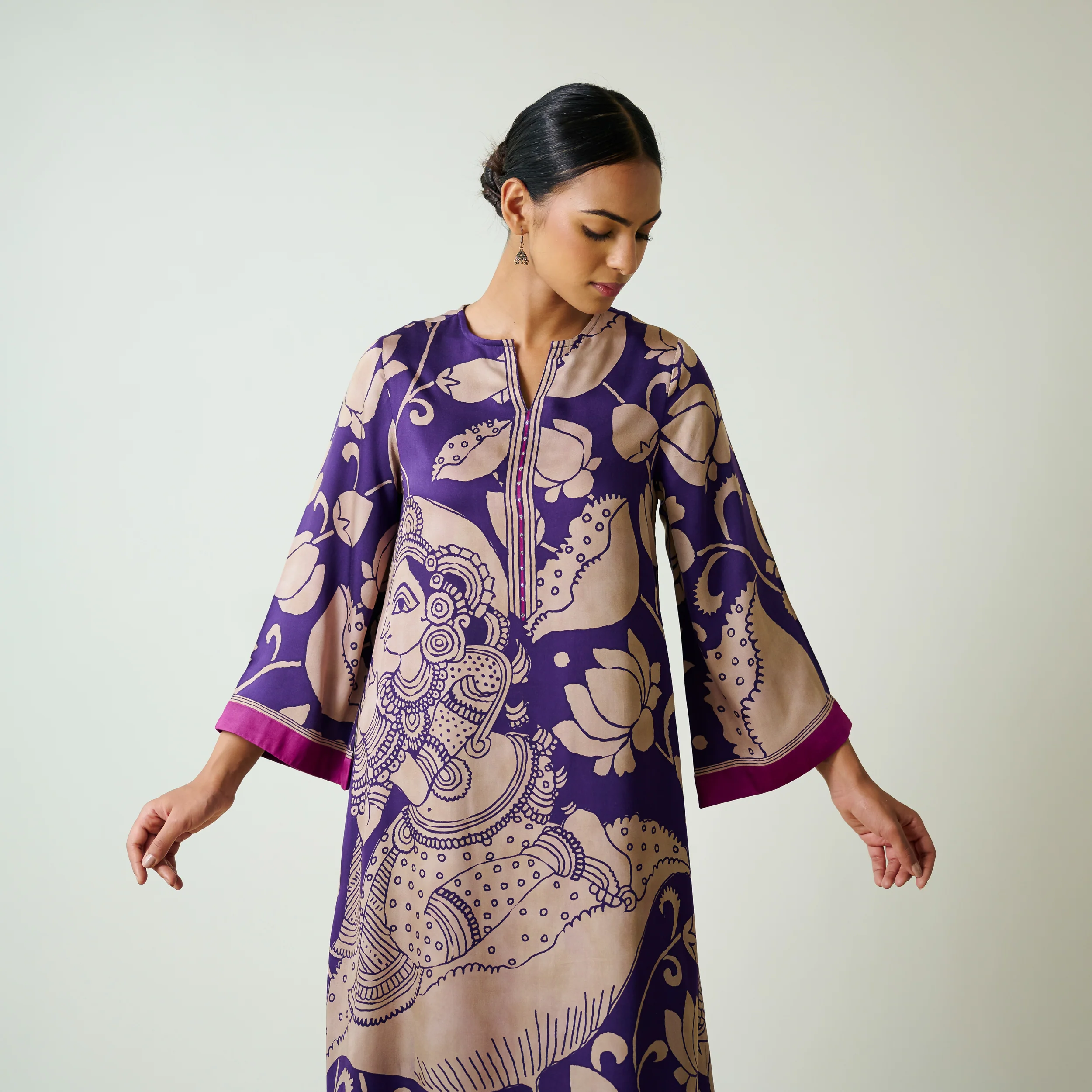 Syahi Modal Satin Kurta Set with Mukaish Embroidery Details - Violet - Image 4