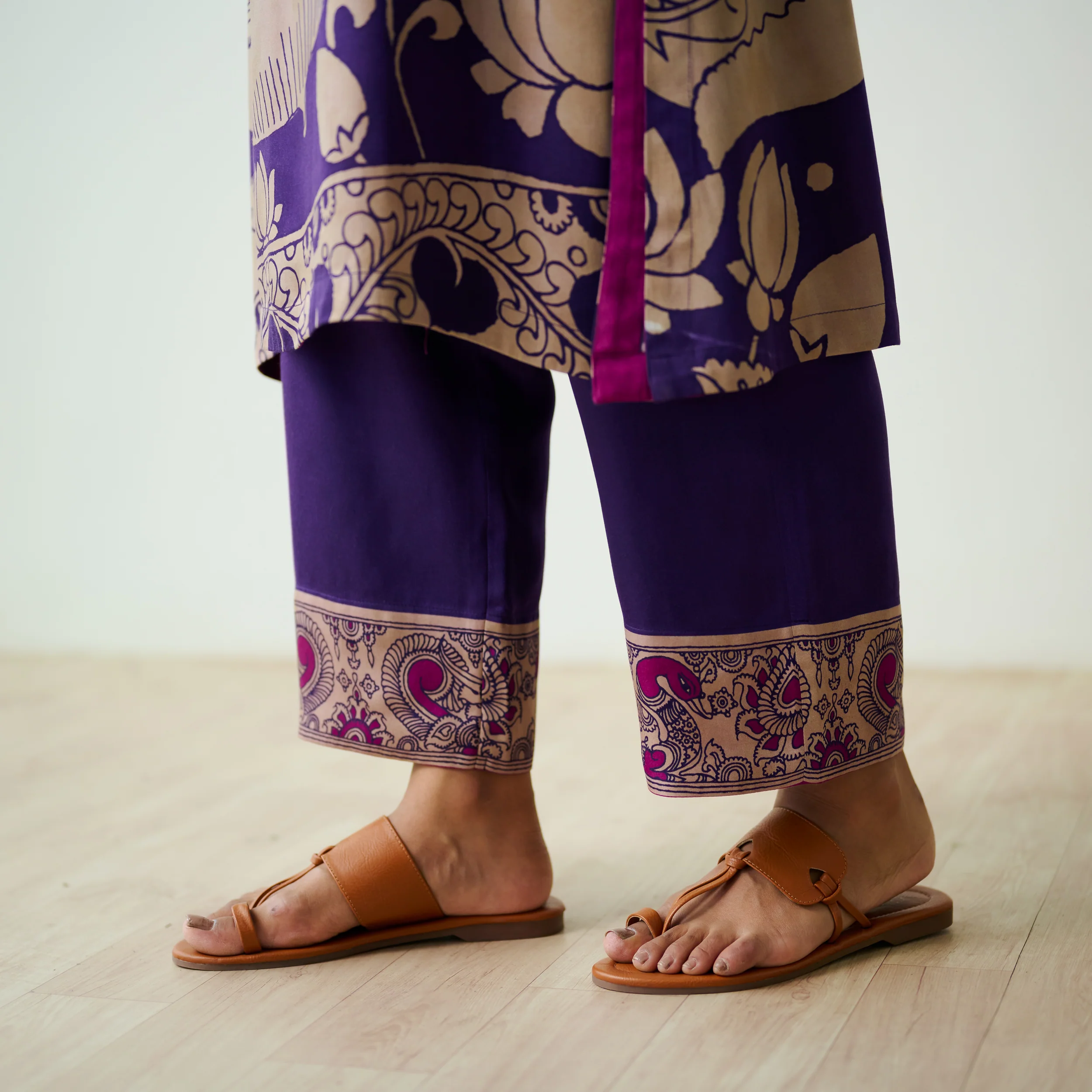 Syahi Modal Satin Kurta Set with Mukaish Embroidery Details - Violet - Image 6