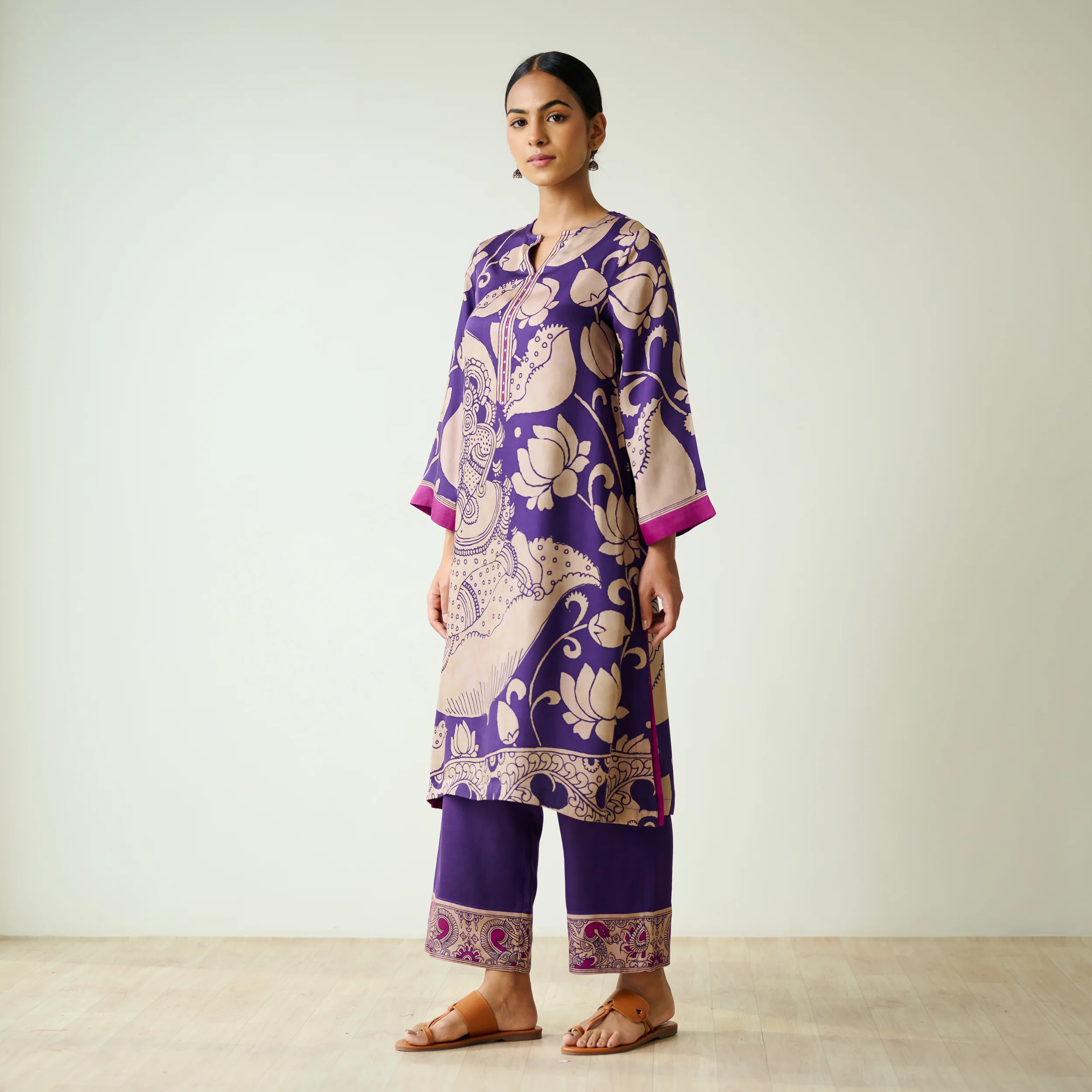 Syahi Modal Satin Kurta Set with Mukaish Embroidery Details - Violet - Image 7
