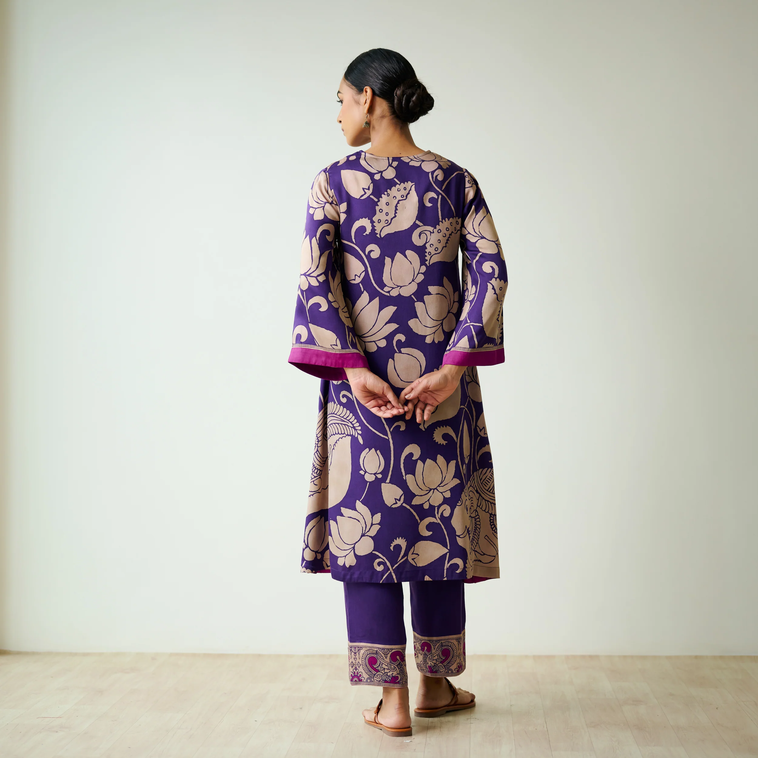 Syahi Modal Satin Kurta Set with Mukaish Embroidery Details - Violet - Image 8