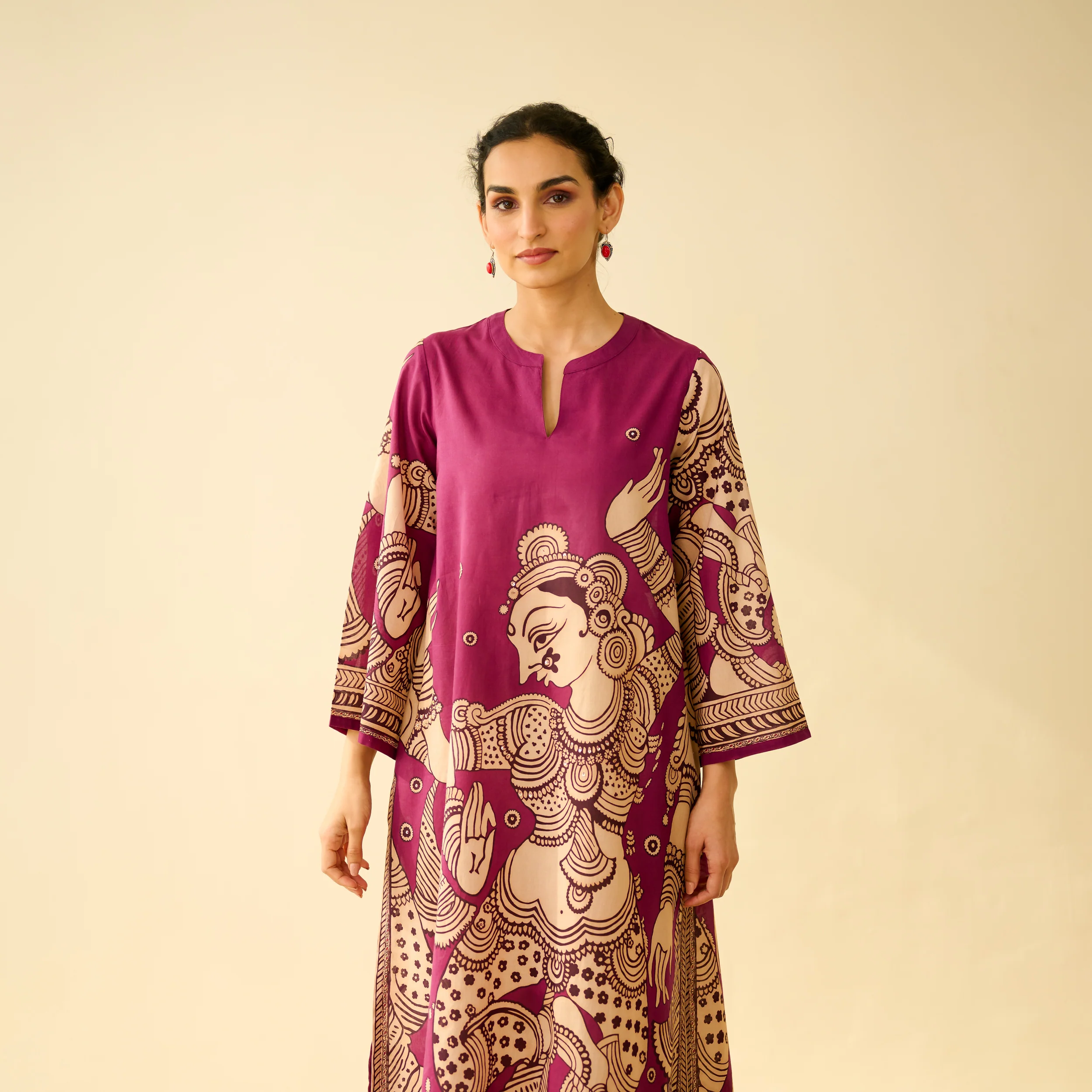 Taal Hand Embroidered Mulmul Cotton Kurta - Onion Pink - Image 2