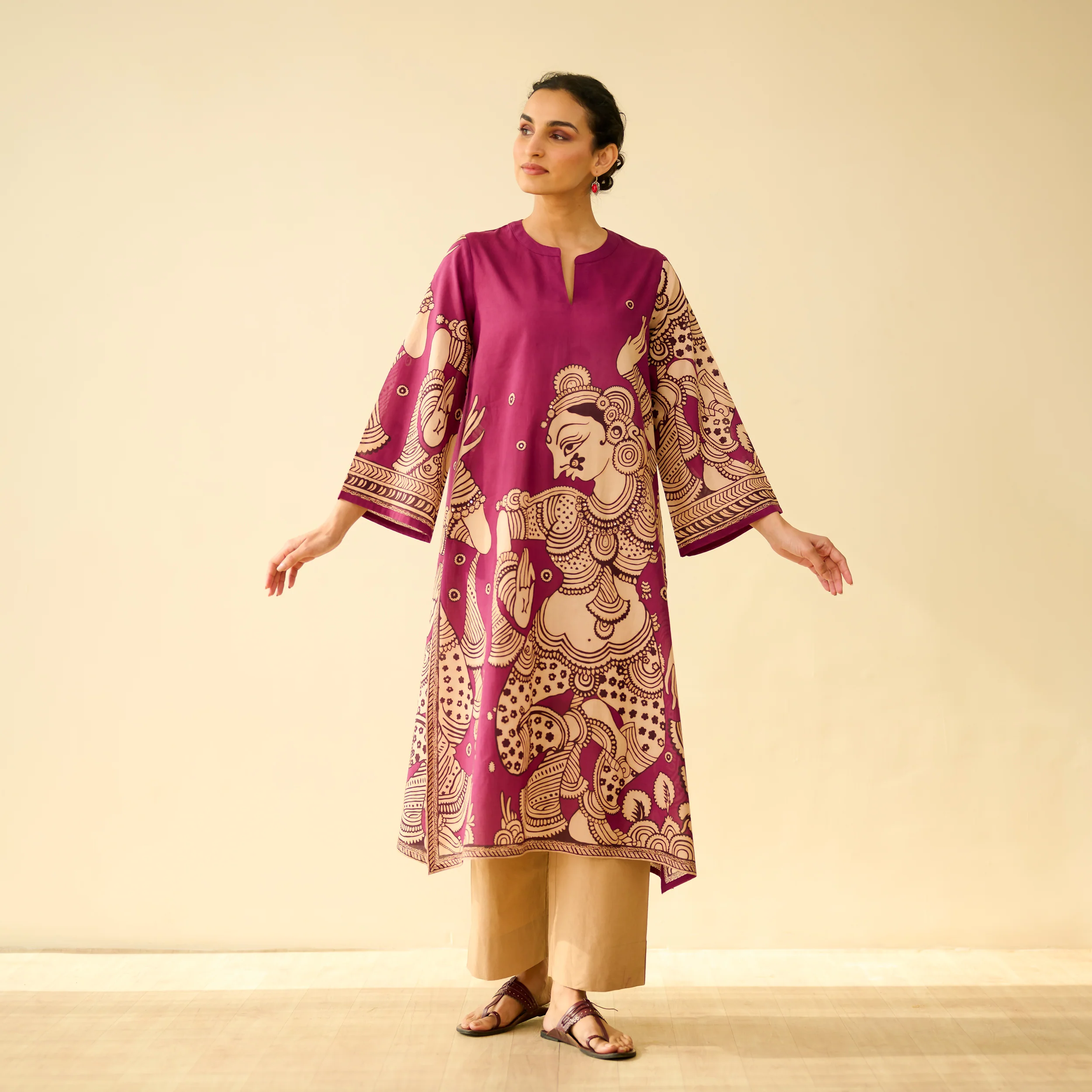 Taal Hand Embroidered Mulmul Cotton Kurta - Onion Pink - Image 5