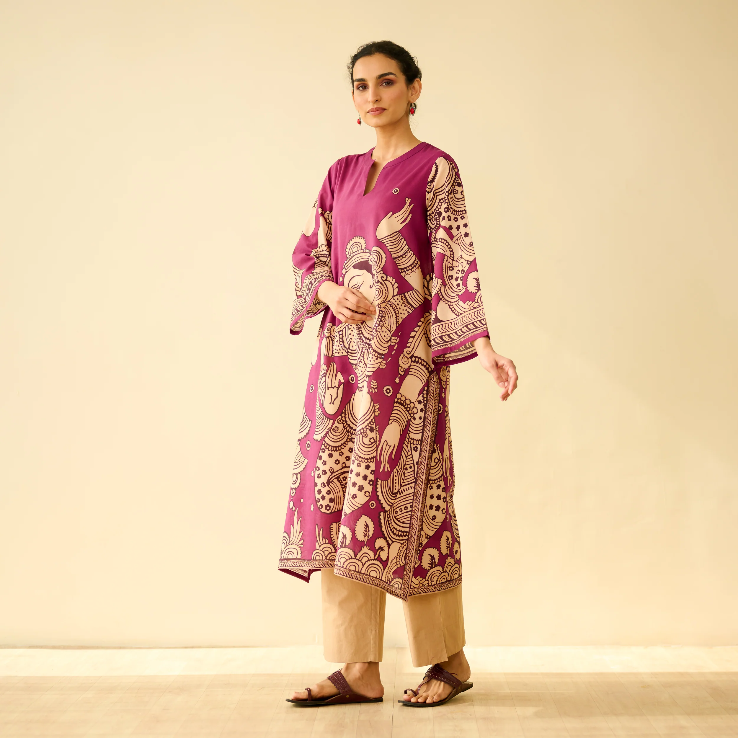 Taal Hand Embroidered Mulmul Cotton Kurta - Onion Pink - Image 6