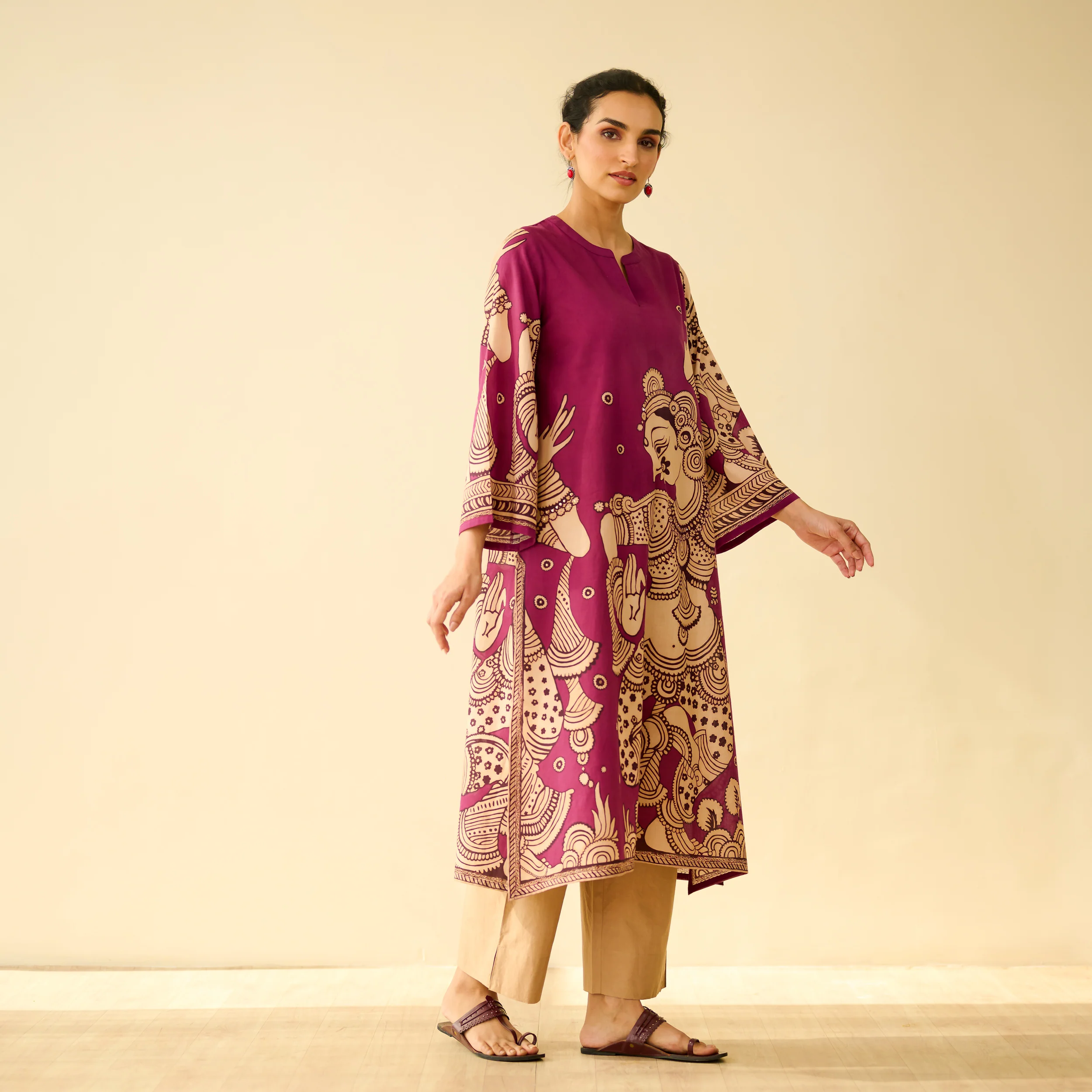 Taal Hand Embroidered Mulmul Cotton Kurta - Onion Pink - Image 7