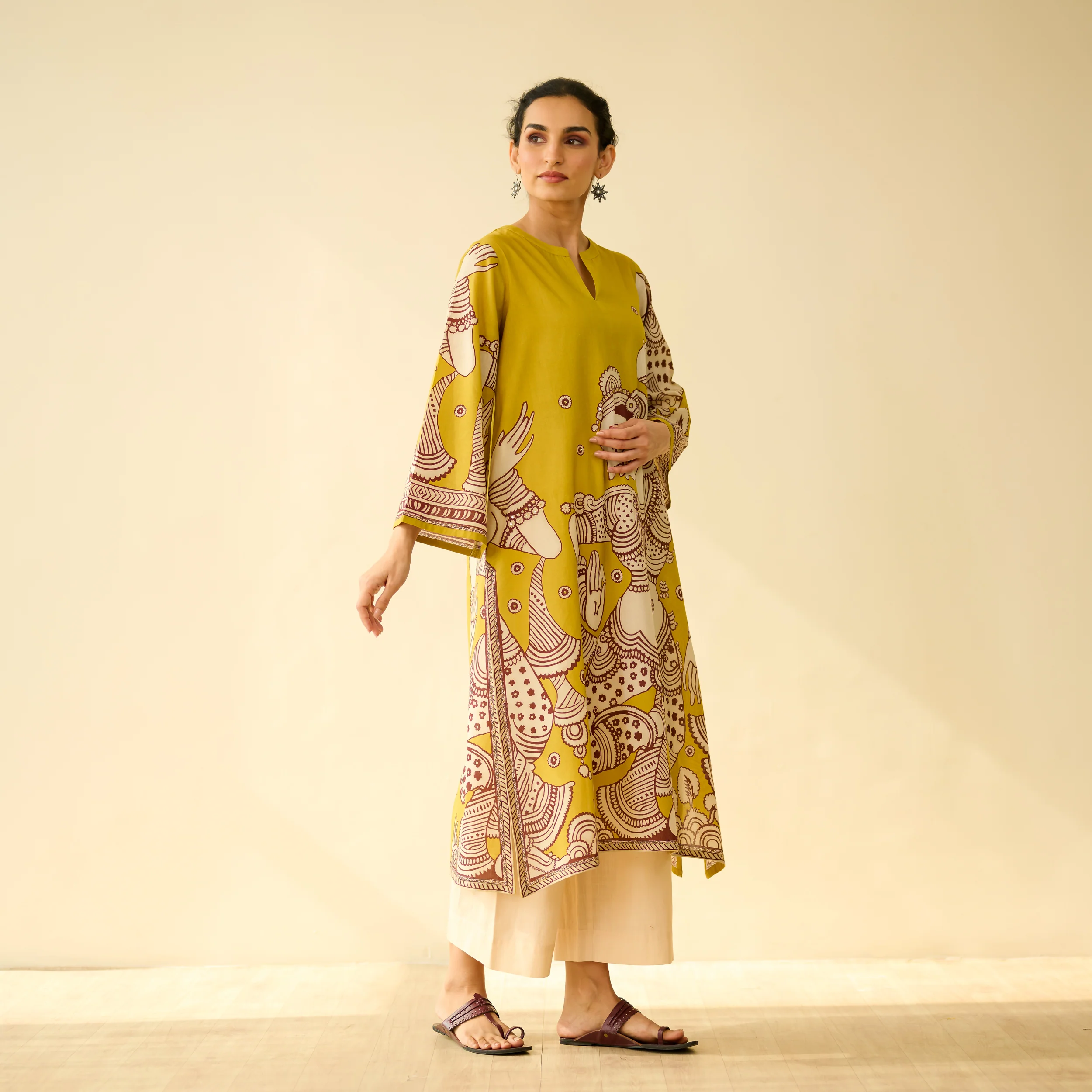 Taal Hand Embroidered Mulmul Cotton Kurta - Yellow - Image 7