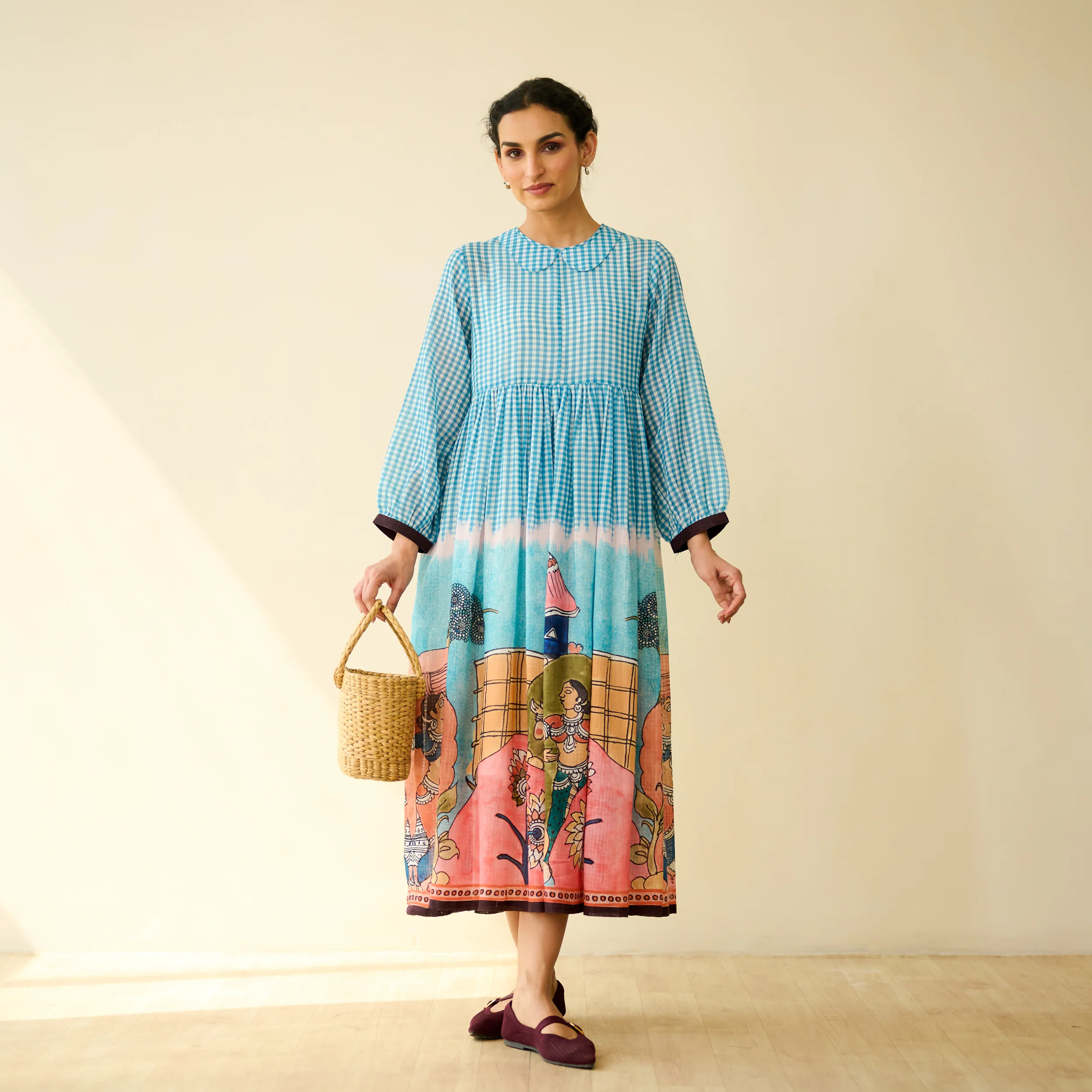 Tira Kota Doria Cotton Fun Dress - Ice Blue - Image 3