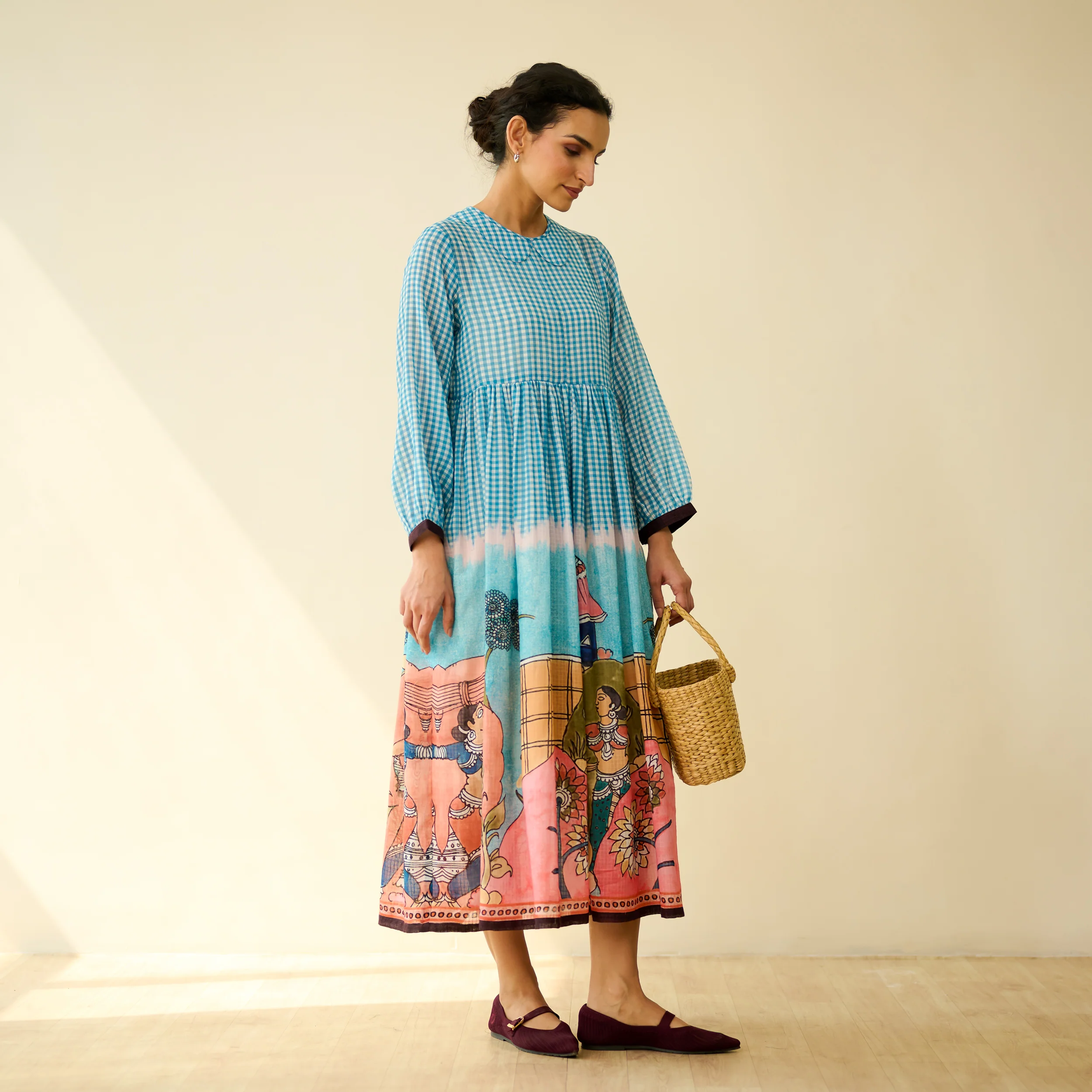 Tira Kota Doria Cotton Fun Dress - Ice Blue - Image 4