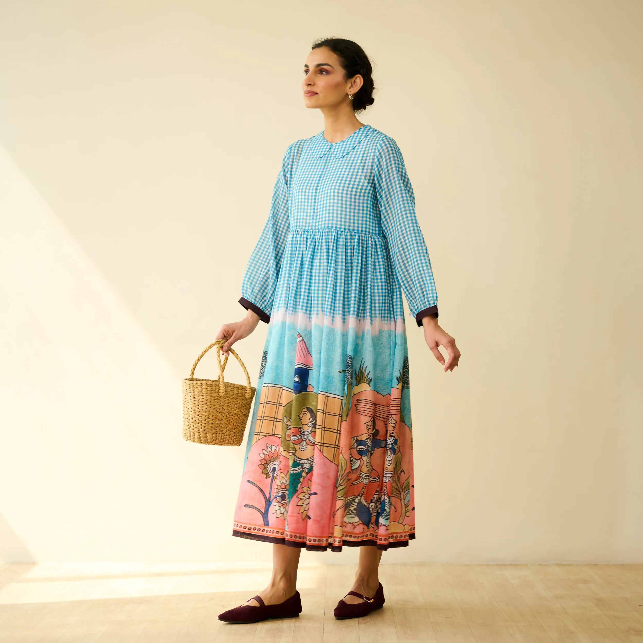 Tira Kota Doria Cotton Fun Dress - Ice Blue - Image 5