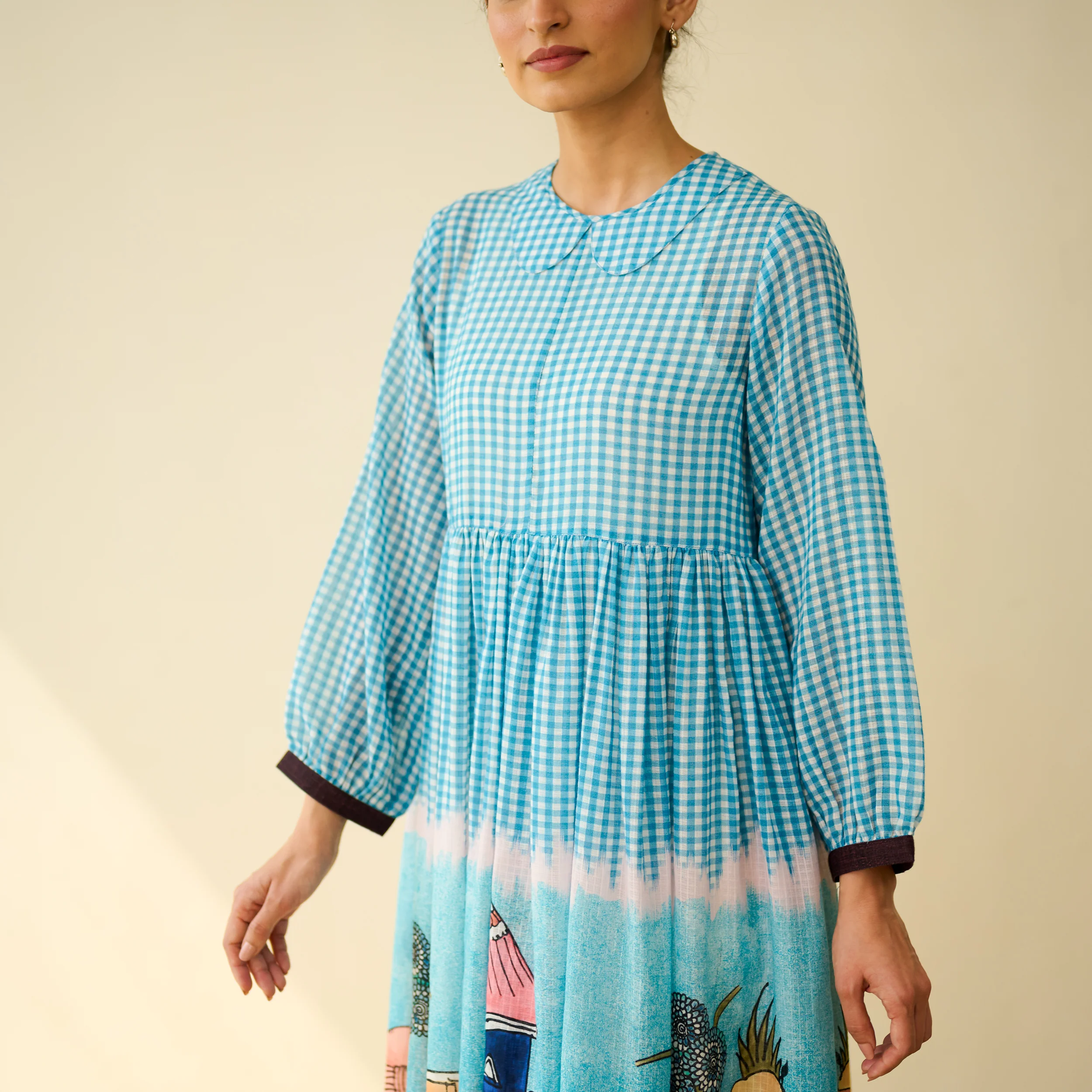 Tira Kota Doria Cotton Fun Dress - Ice Blue - Image 6