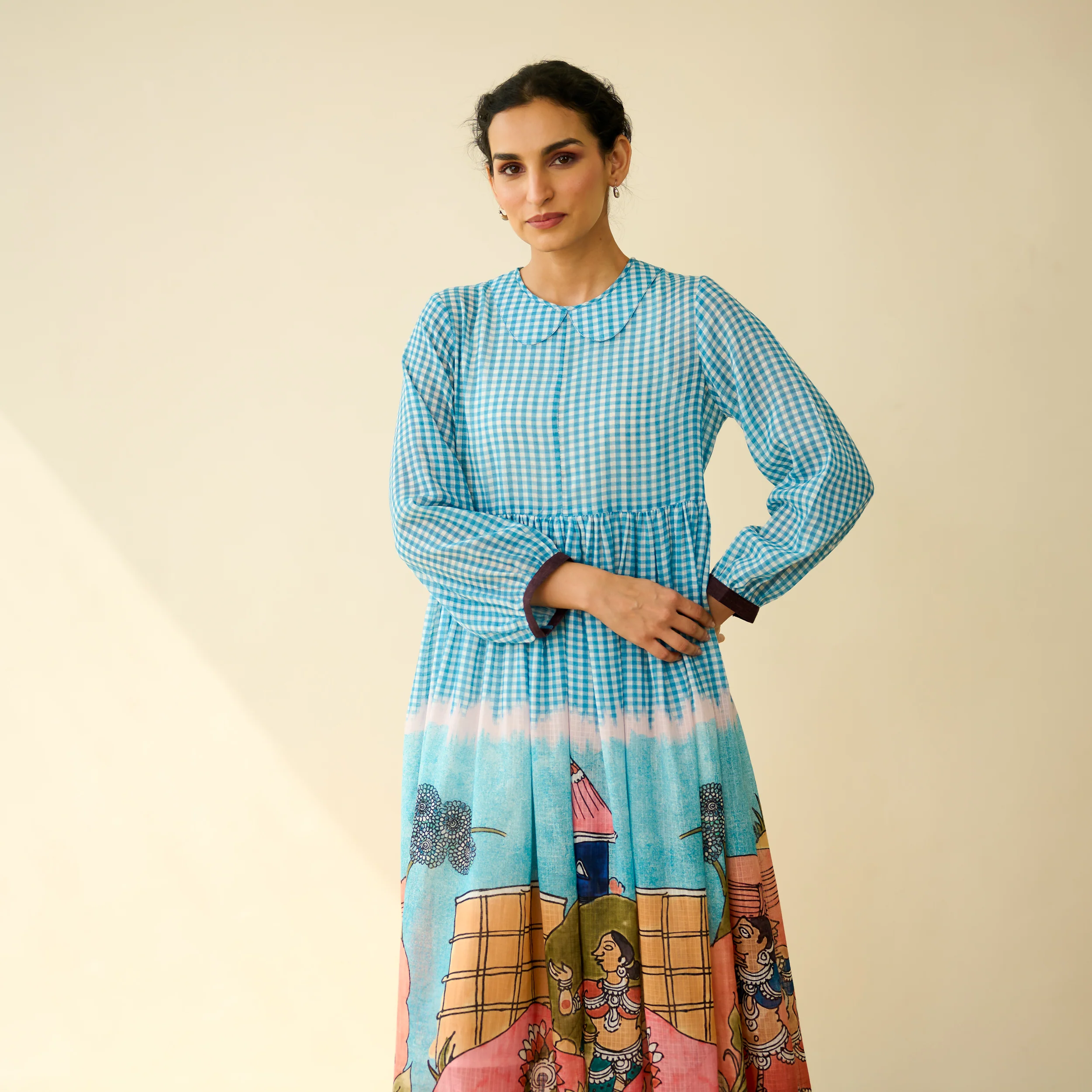 Tira Kota Doria Cotton Fun Dress - Ice Blue - Image 7