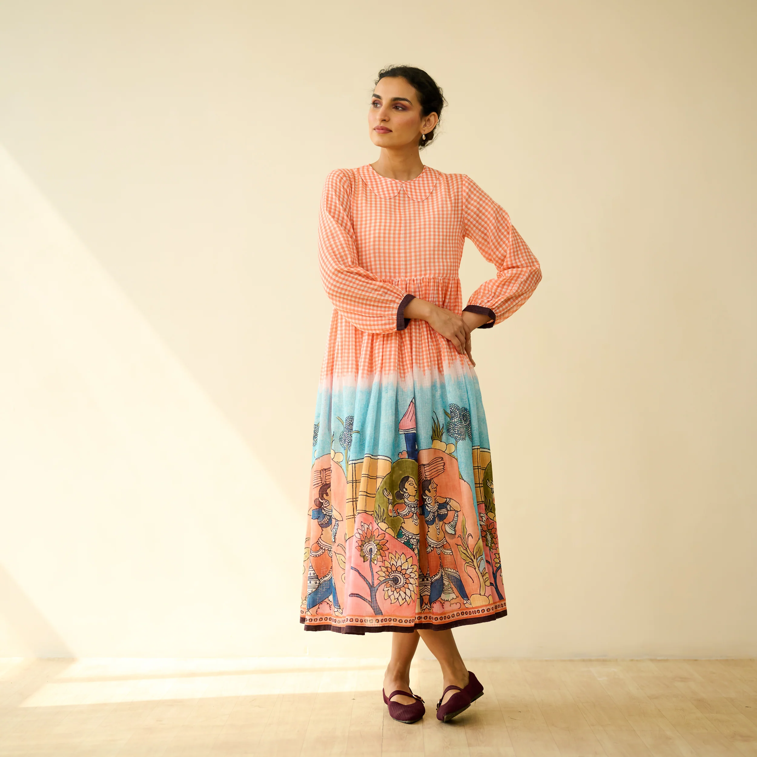 Tira Kota Doria Cotton Fun Dress - Peachy Peach