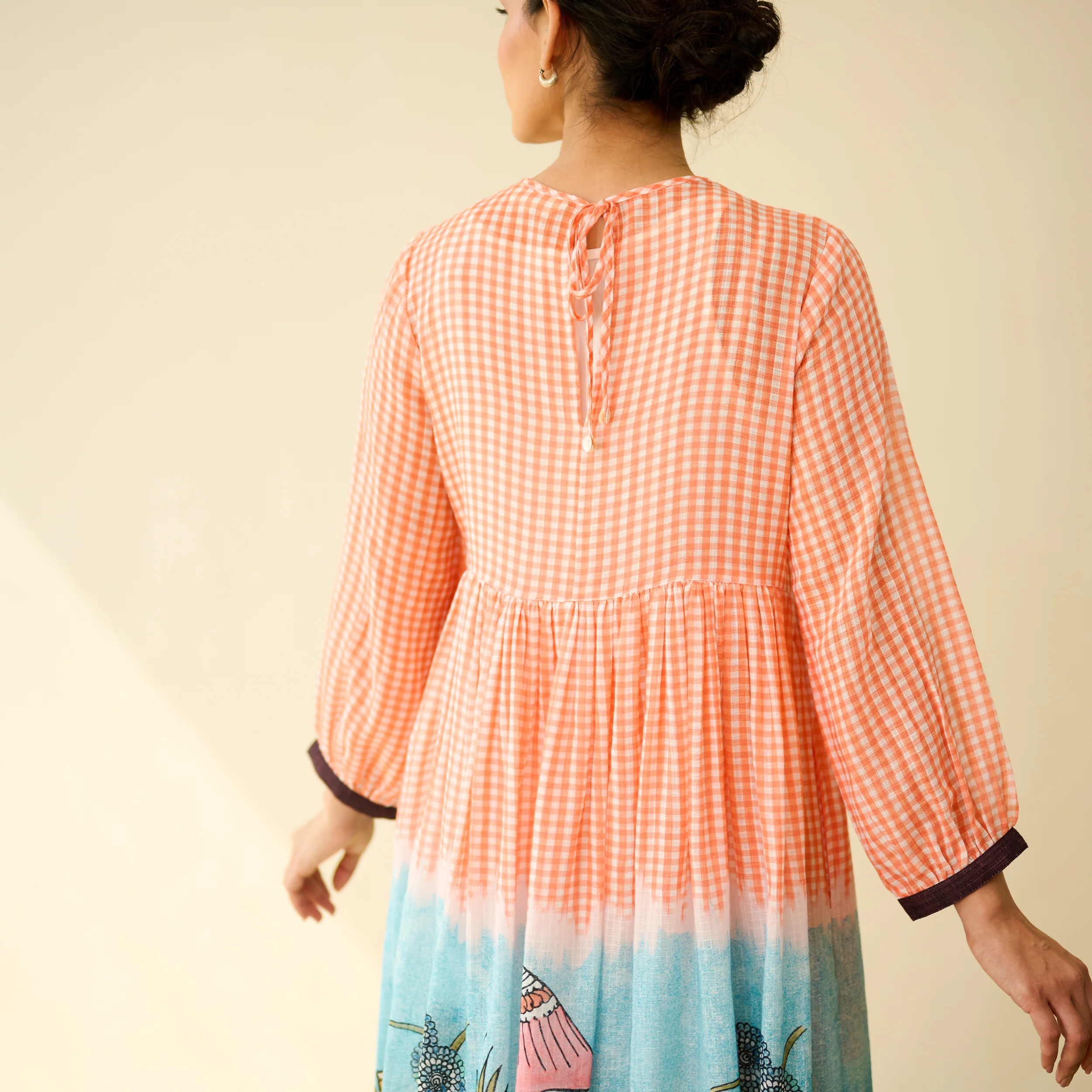 Tira Kota Doria Cotton Fun Dress - Peachy Peach - Image 2