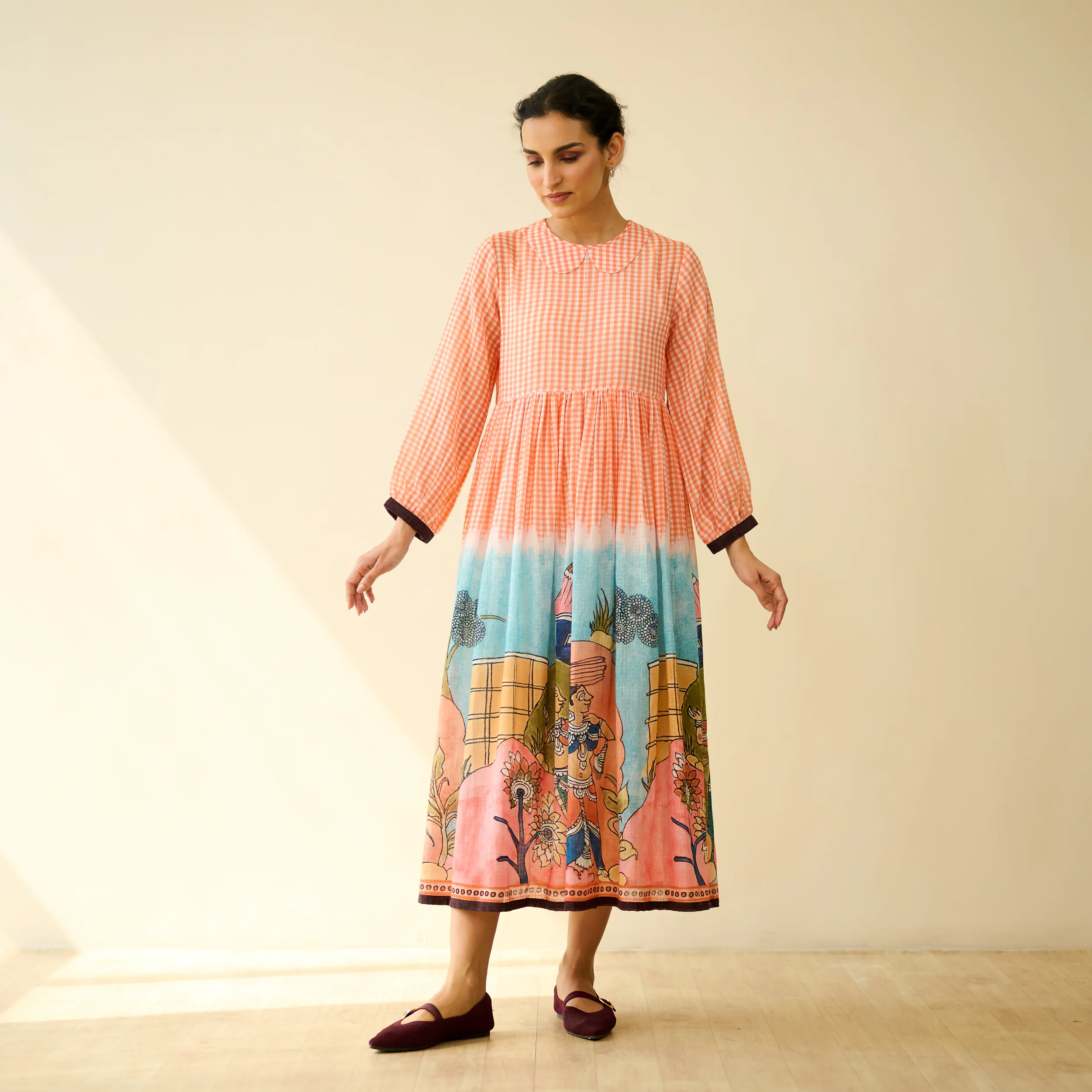 Tira Kota Doria Cotton Fun Dress - Peachy Peach - Image 3
