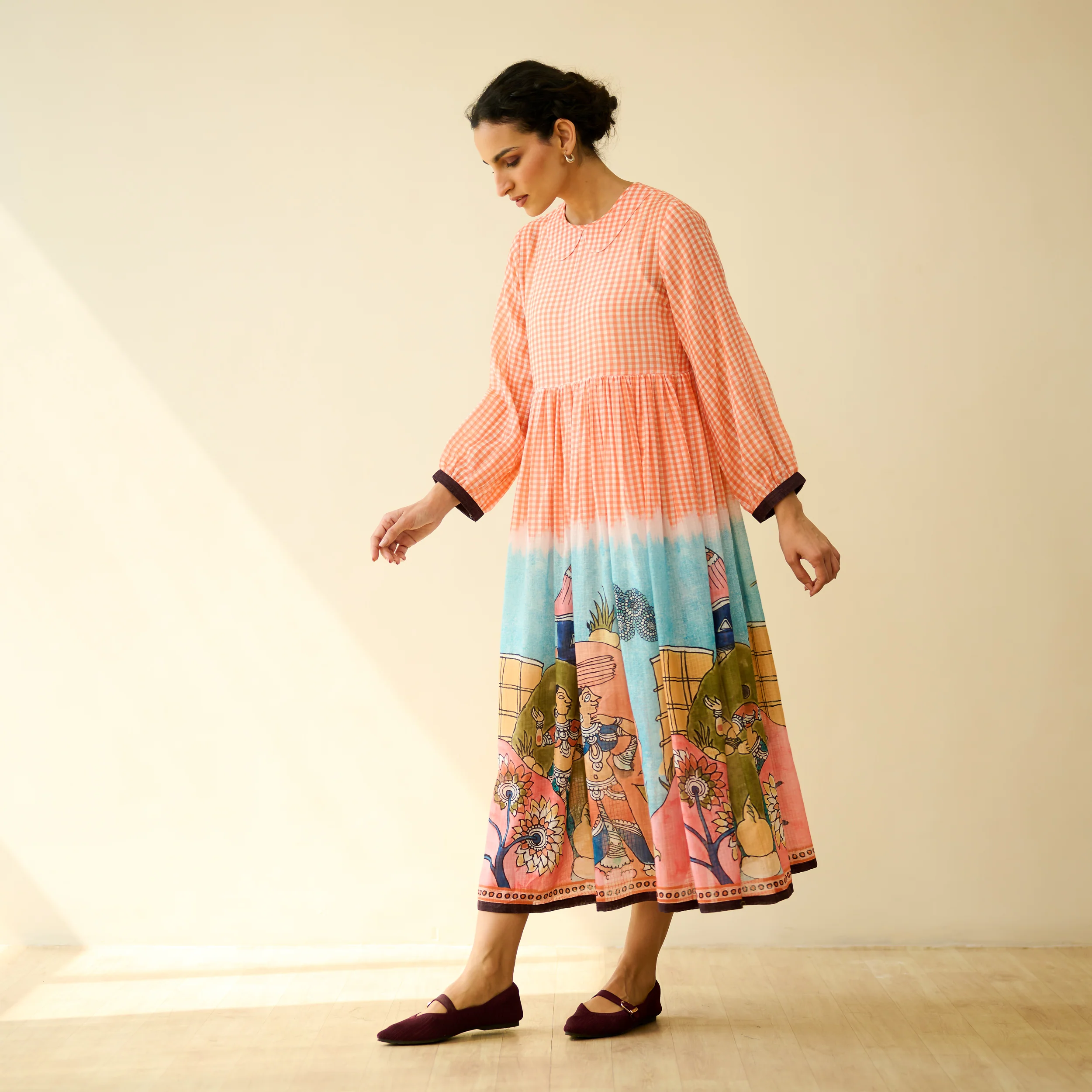 Tira Kota Doria Cotton Fun Dress - Peachy Peach - Image 4