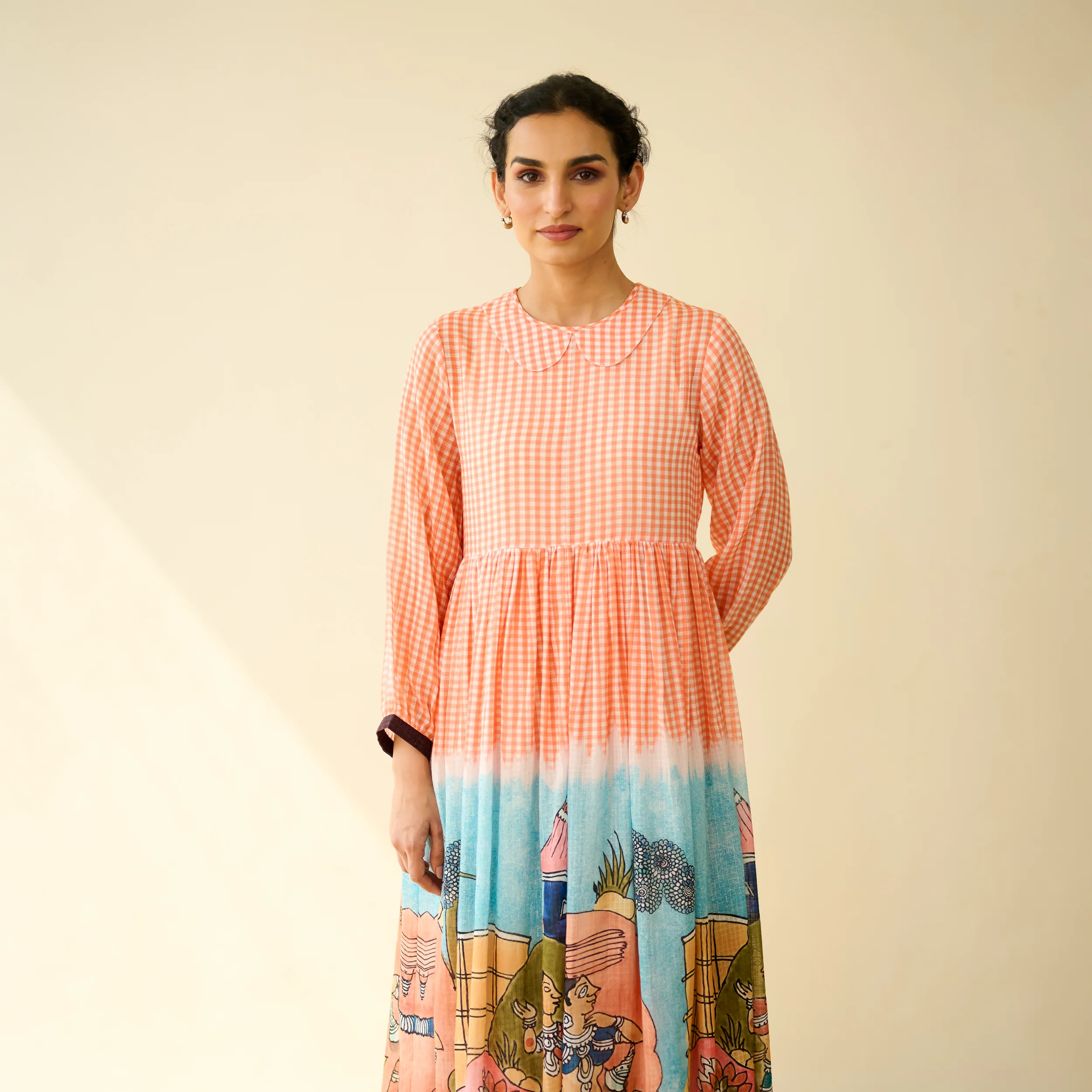 Tira Kota Doria Cotton Fun Dress - Peachy Peach - Image 6