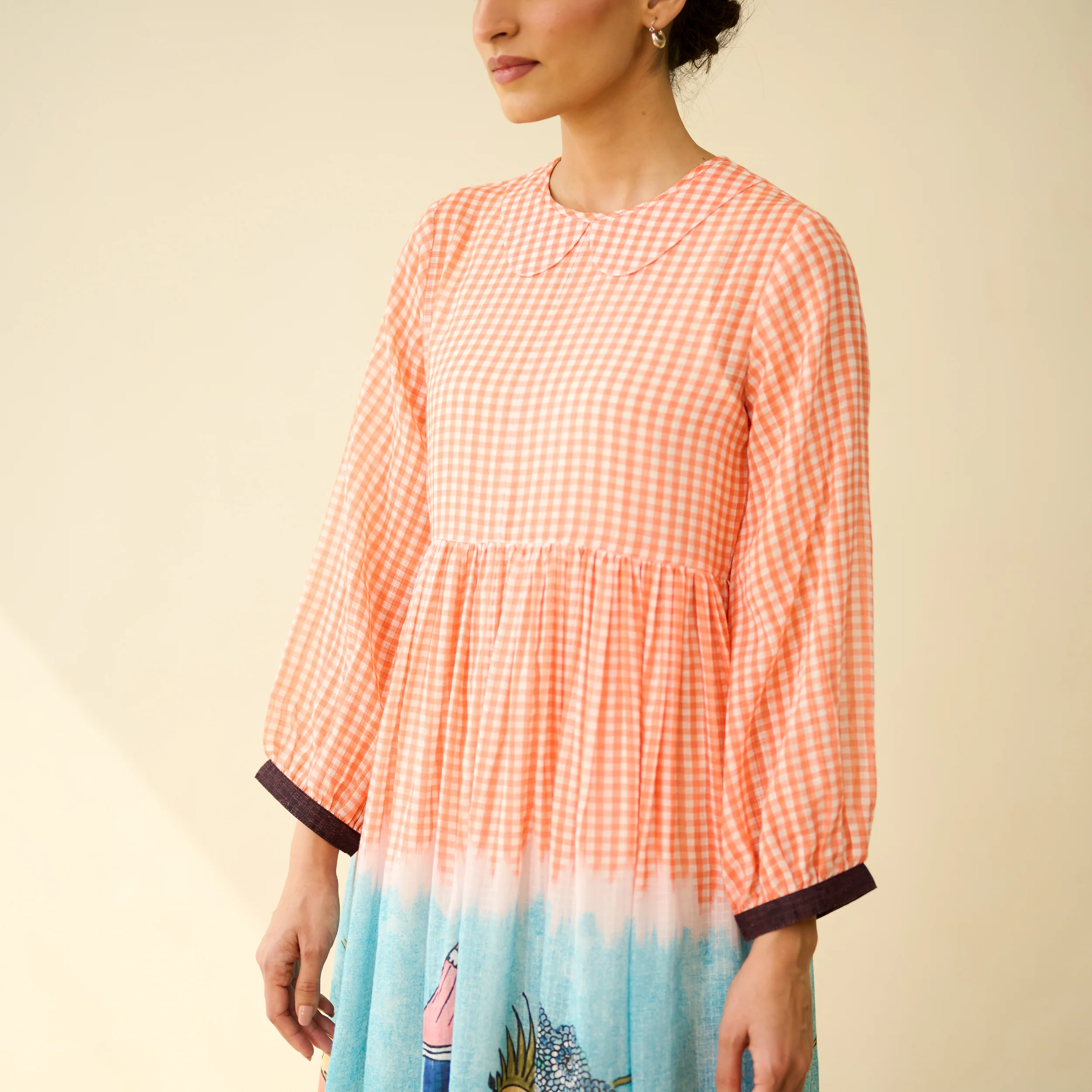 Tira Kota Doria Cotton Fun Dress - Peachy Peach - Image 7