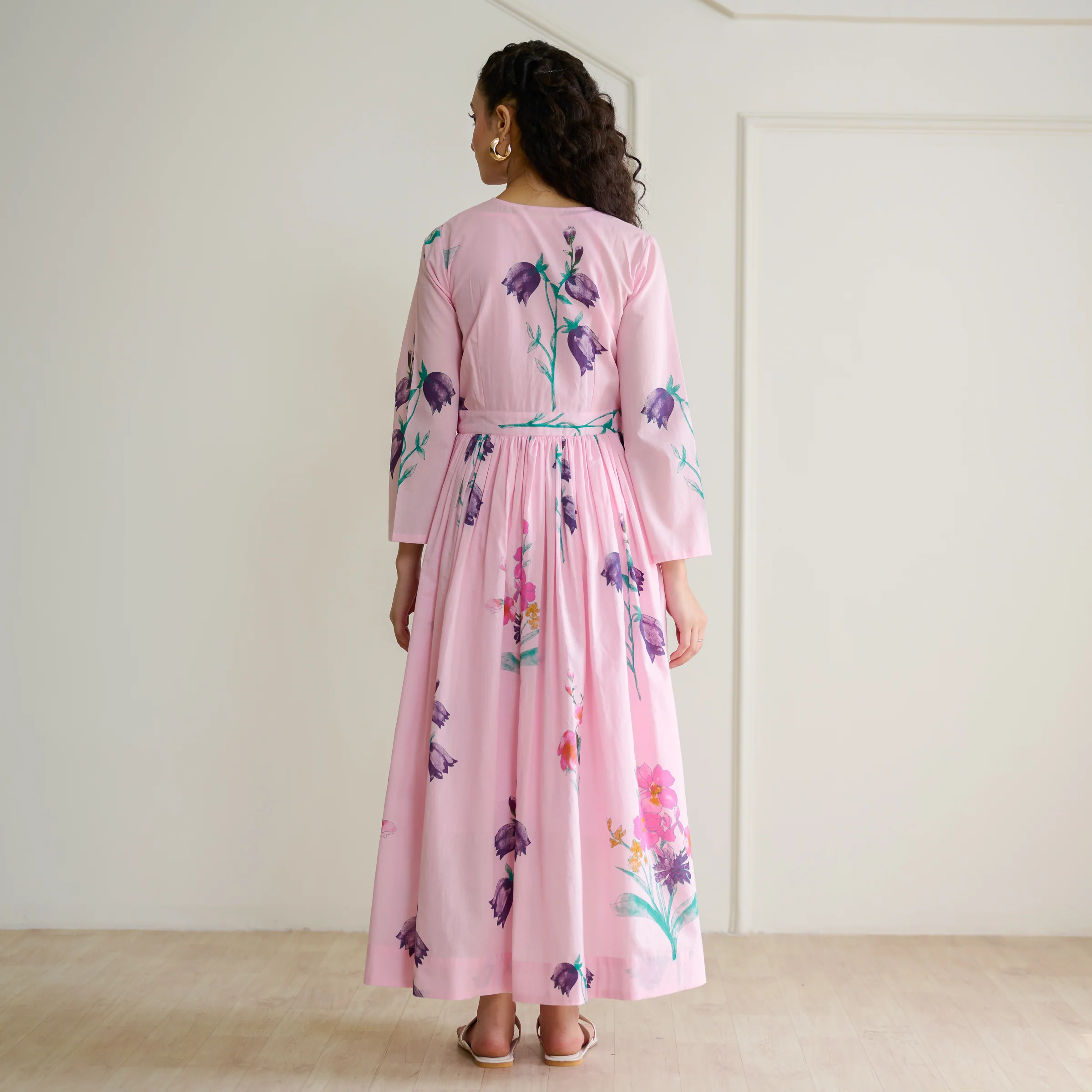 Tulip Cotton Overlap Dress with Mulmul Slip - Candy Pink - Image 11