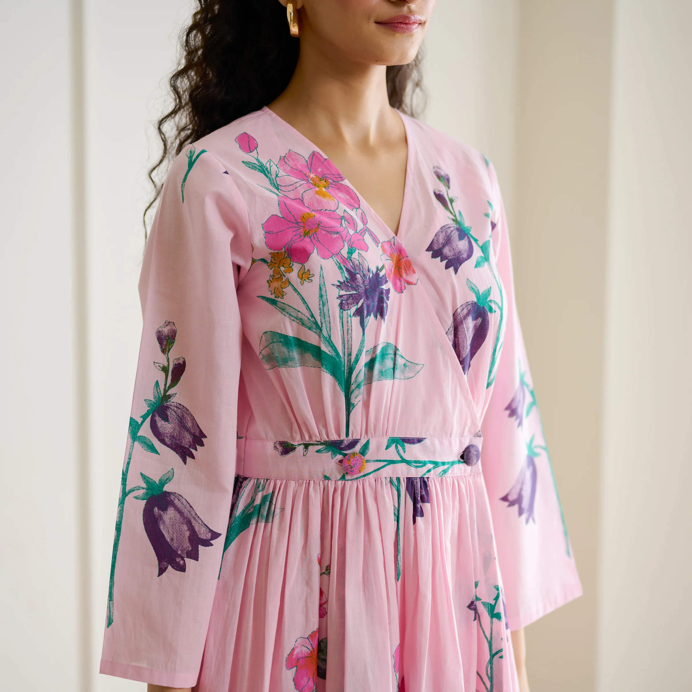 Tulip Cotton Overlap Dress with Mulmul Slip - Candy Pink - Image 5