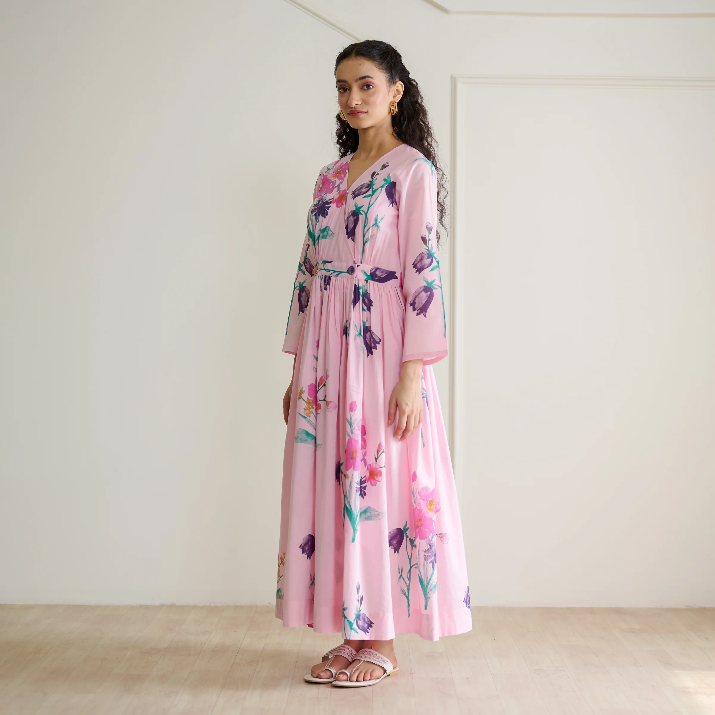 Tulip Cotton Overlap Dress with Mulmul Slip - Candy Pink - Image 8