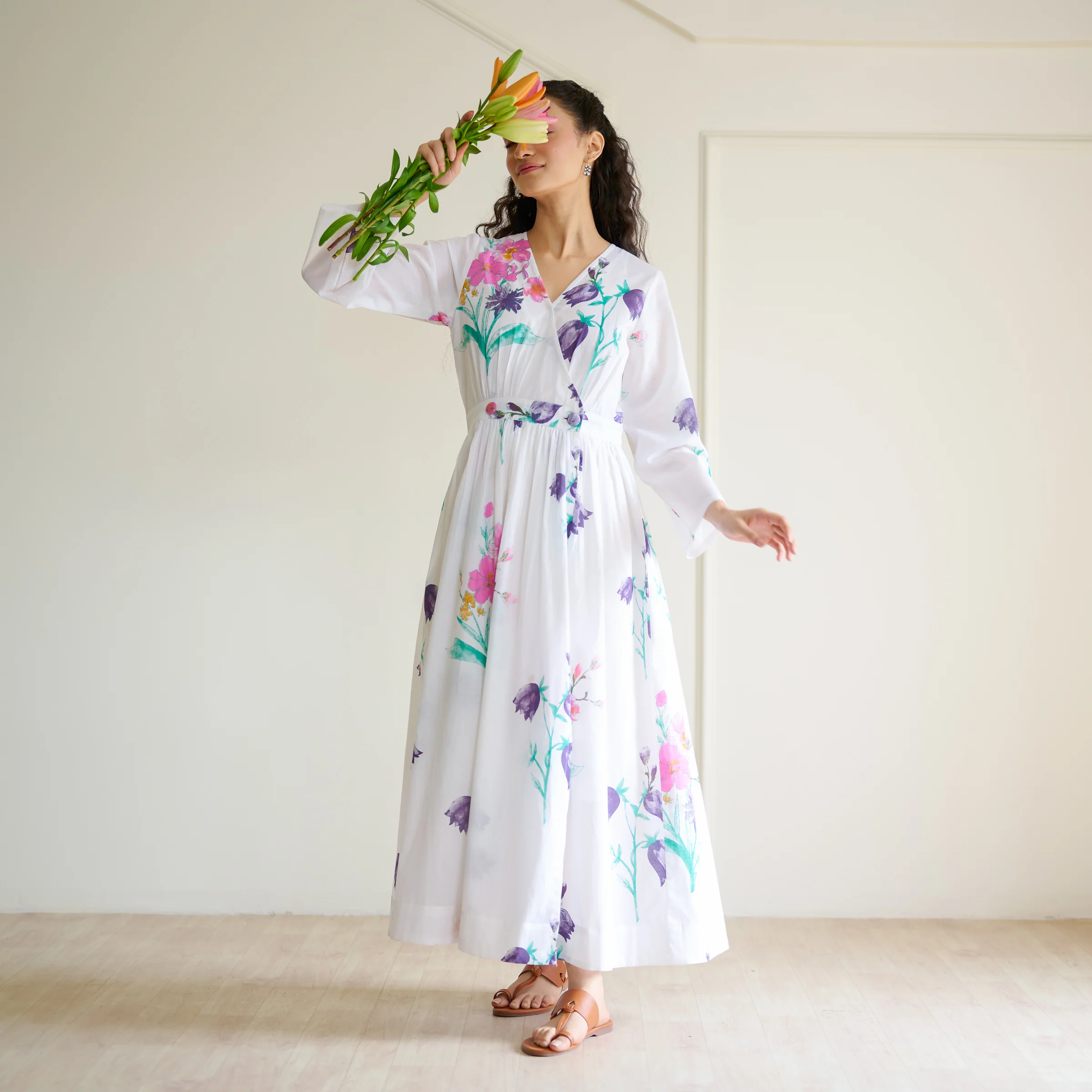 Tulip Cotton Overlap Dress with Mulmul Slip - Sharp white - Image 10