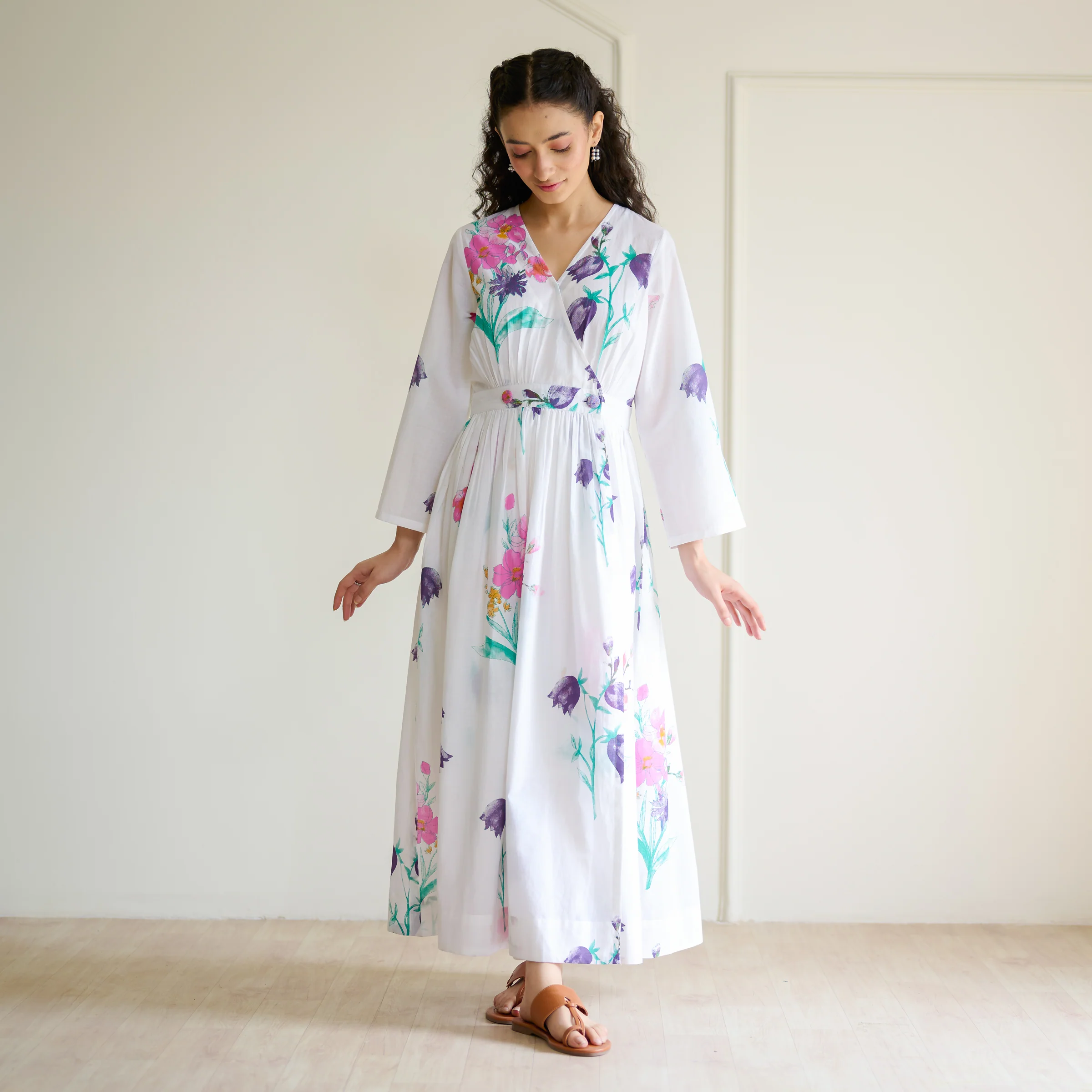 Tulip Cotton Overlap Dress with Mulmul Slip - Sharp white - Image 3