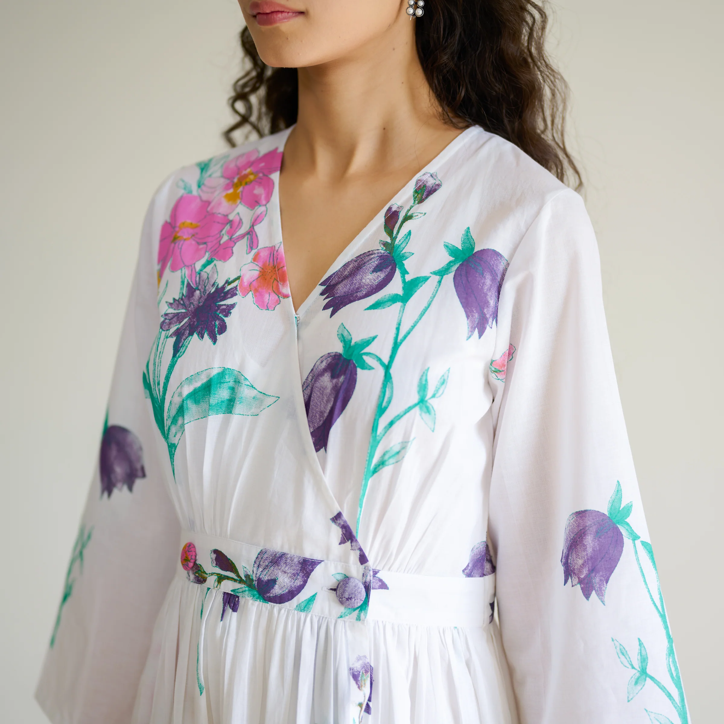 Tulip Cotton Overlap Dress with Mulmul Slip - Sharp white - Image 4