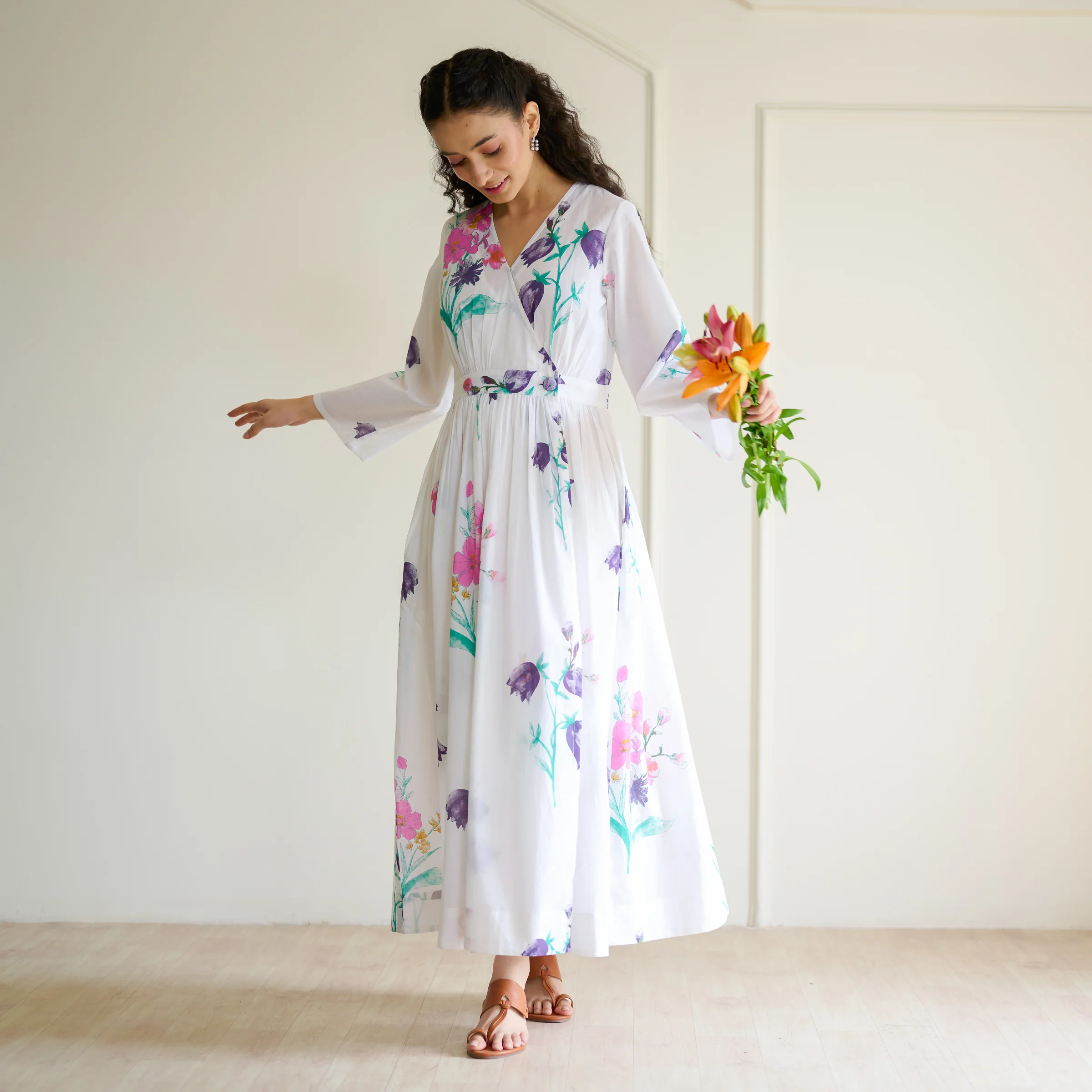 Tulip Cotton Overlap Dress with Mulmul Slip - Sharp white - Image 9