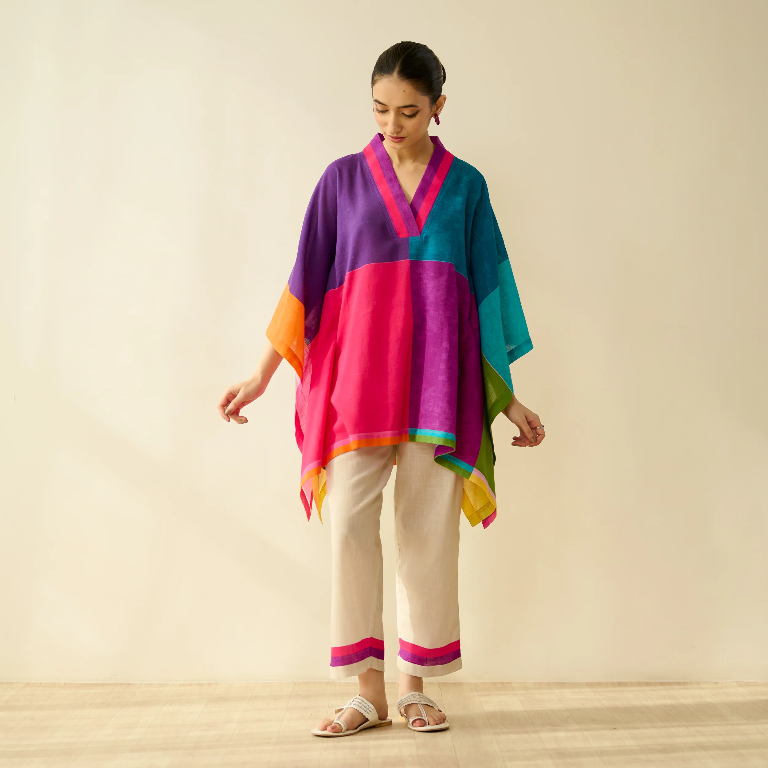 Twirlpop Pure Slub Cotton Kaftan Co-ord Set - Multicolour - Image 4