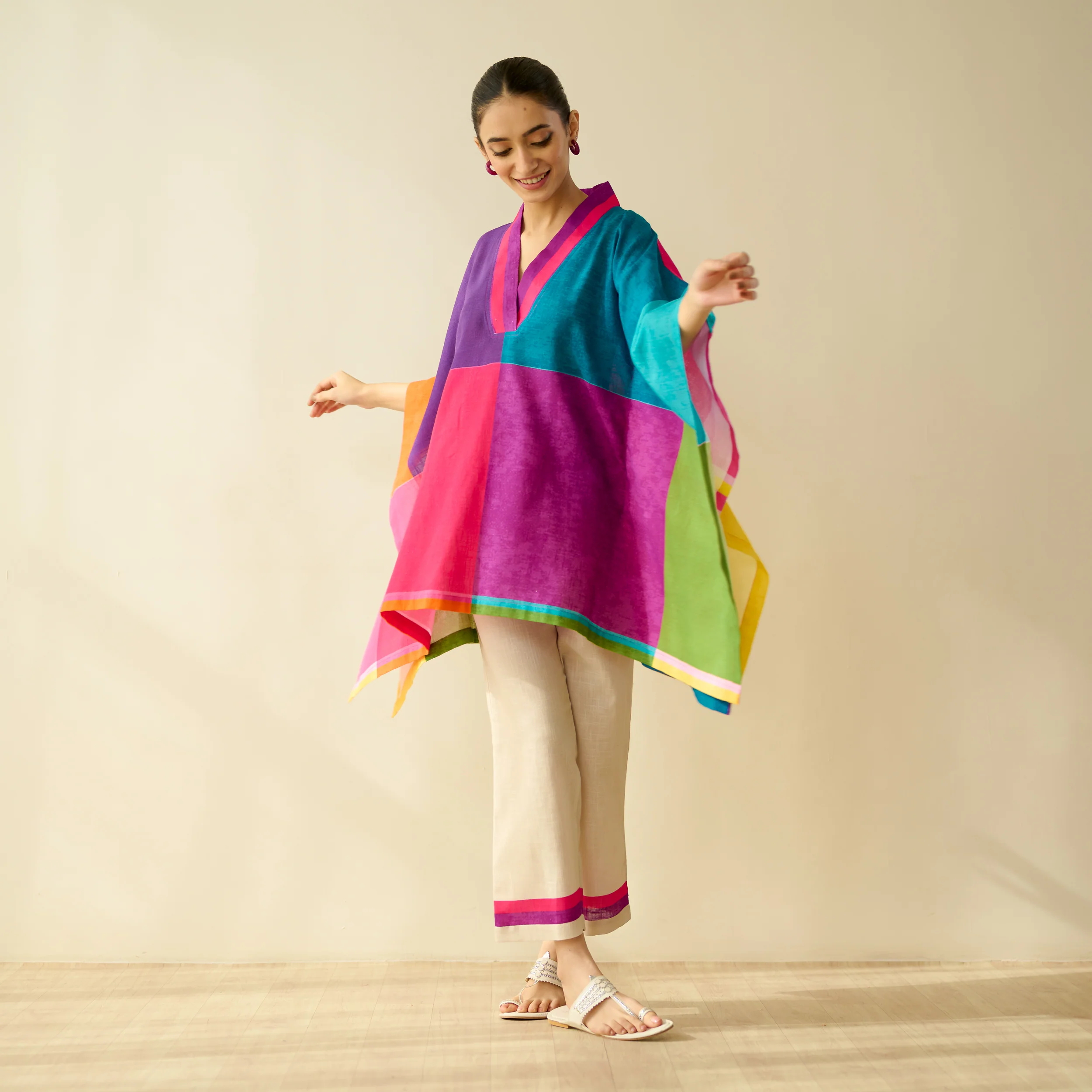 Twirlpop Pure Slub Cotton Kaftan Co-ord Set - Multicolour - Image 5