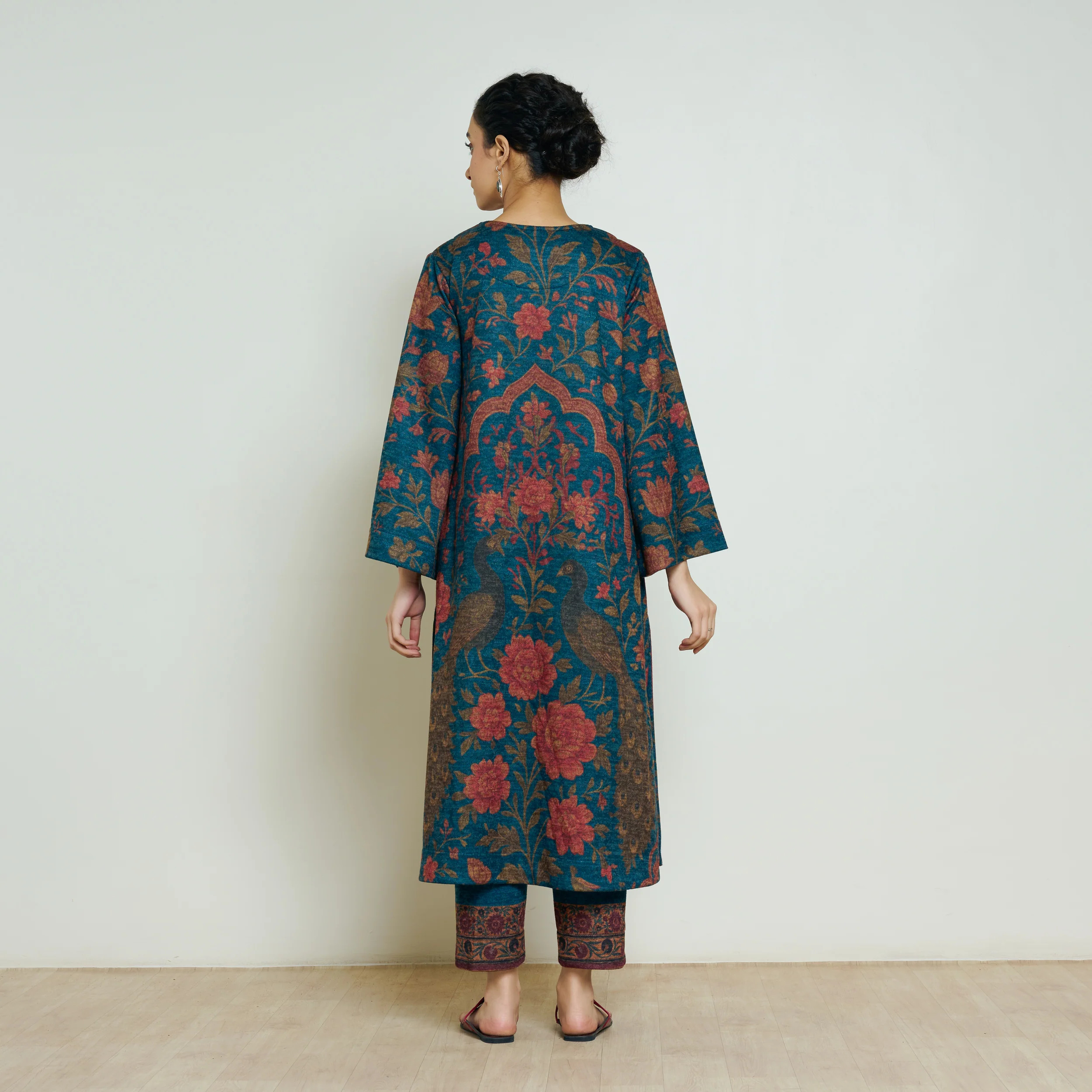 Valley of Flowers Hand Embroidered Woollen Kurta Set - Transformative Teal - Image 10