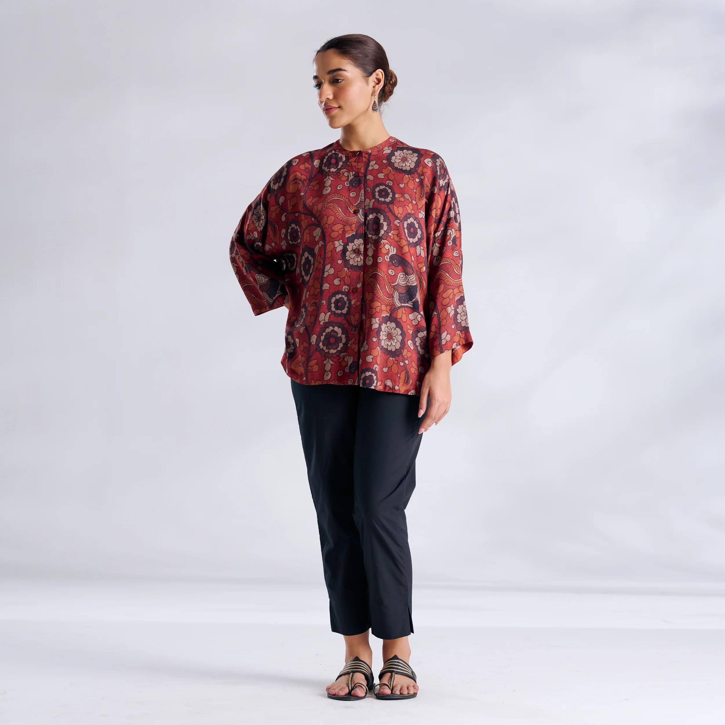 Vanya Modal Satin Oversized Shirt - Maroon - Image 3