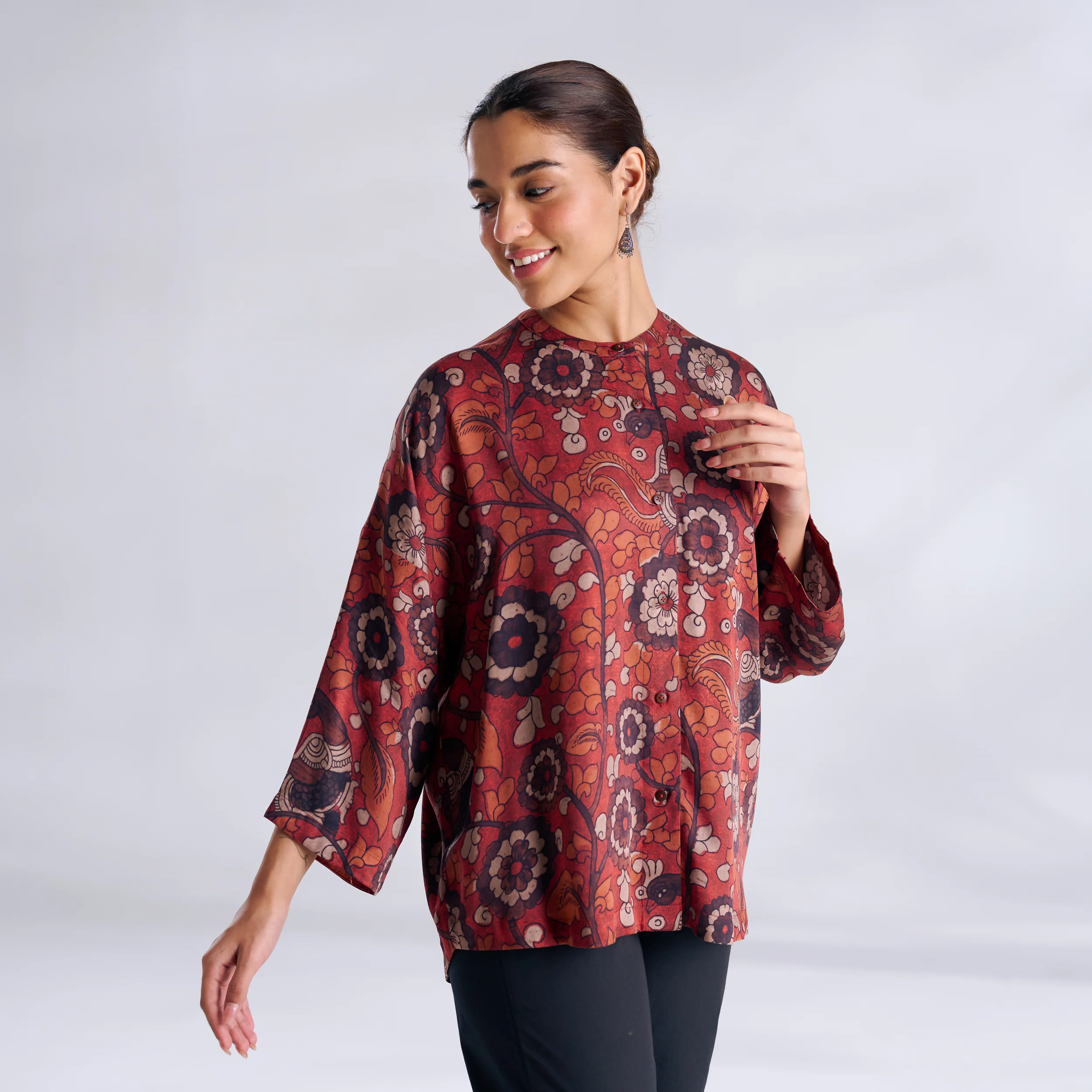 Vanya Modal Satin Oversized Shirt - Maroon - Image 4