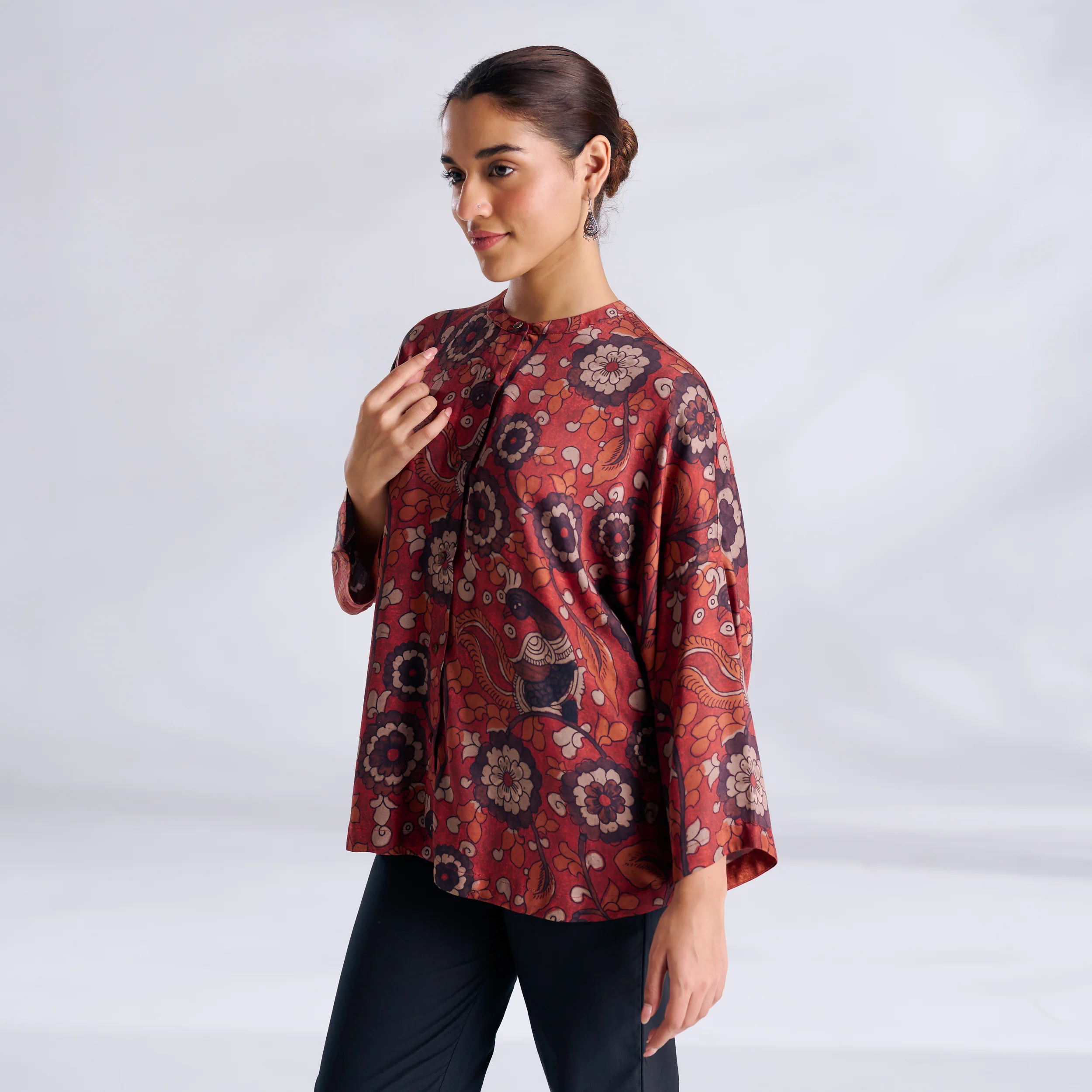 Vanya Modal Satin Oversized Shirt - Maroon - Image 5