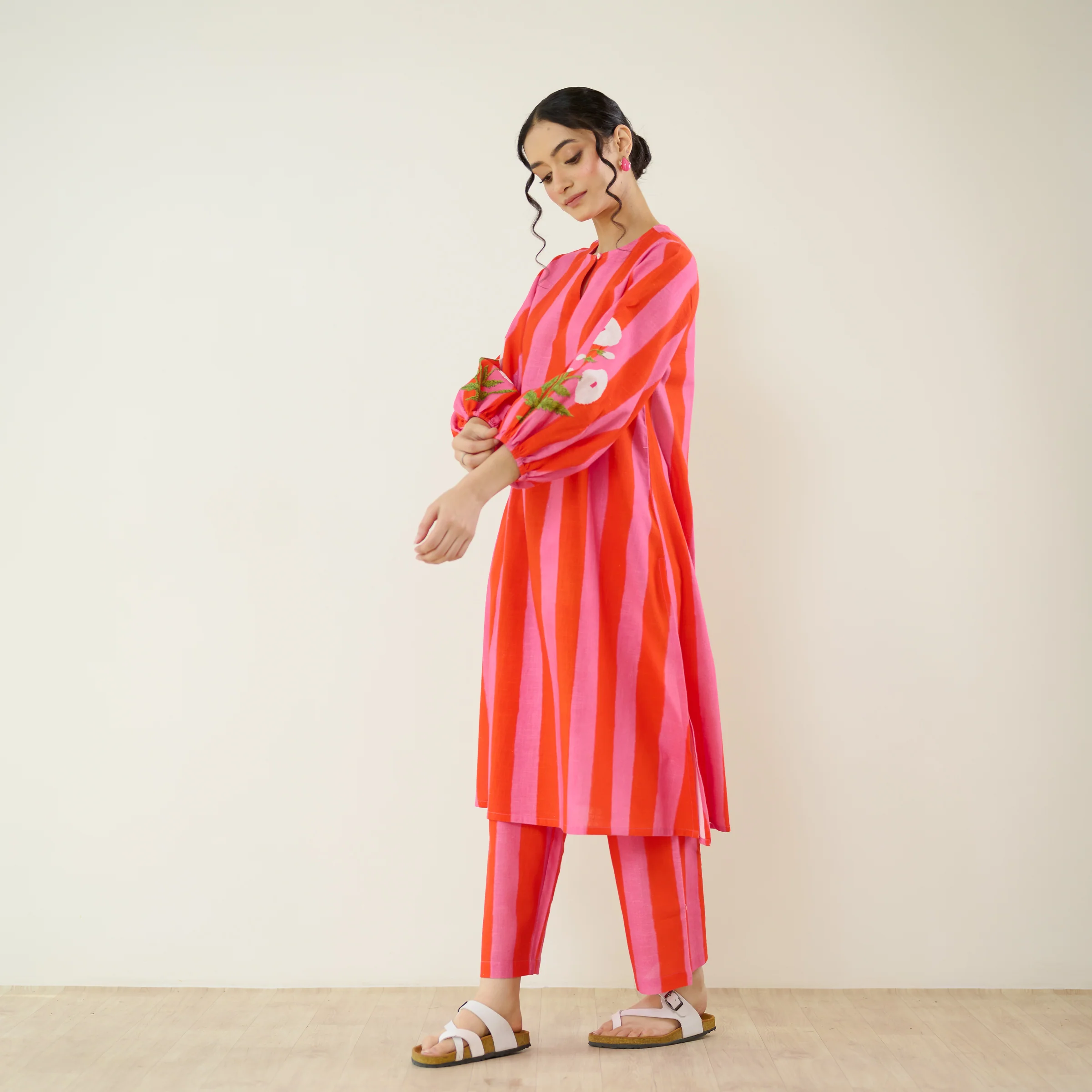 Verandah Striped Kurta Set - Hot Pink - Image 3