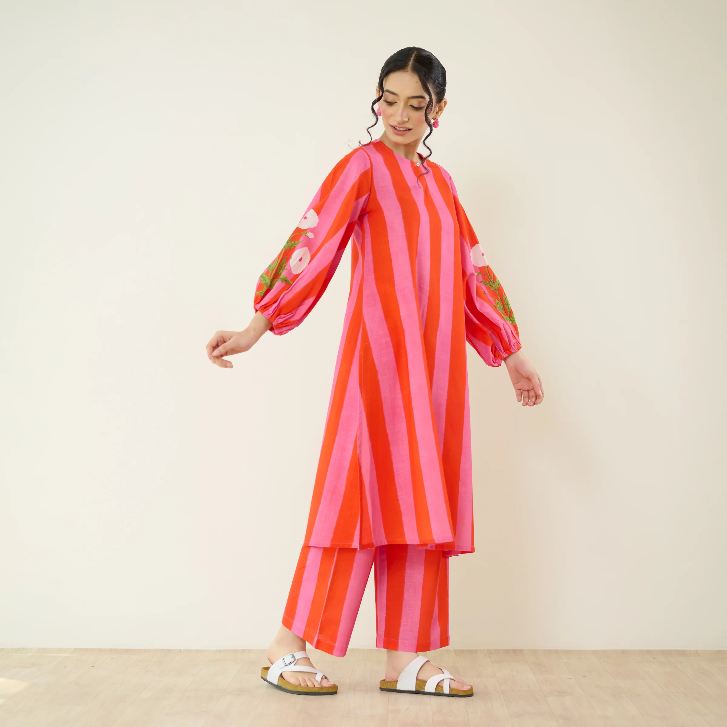 Verandah Striped Kurta Set - Hot Pink - Image 4