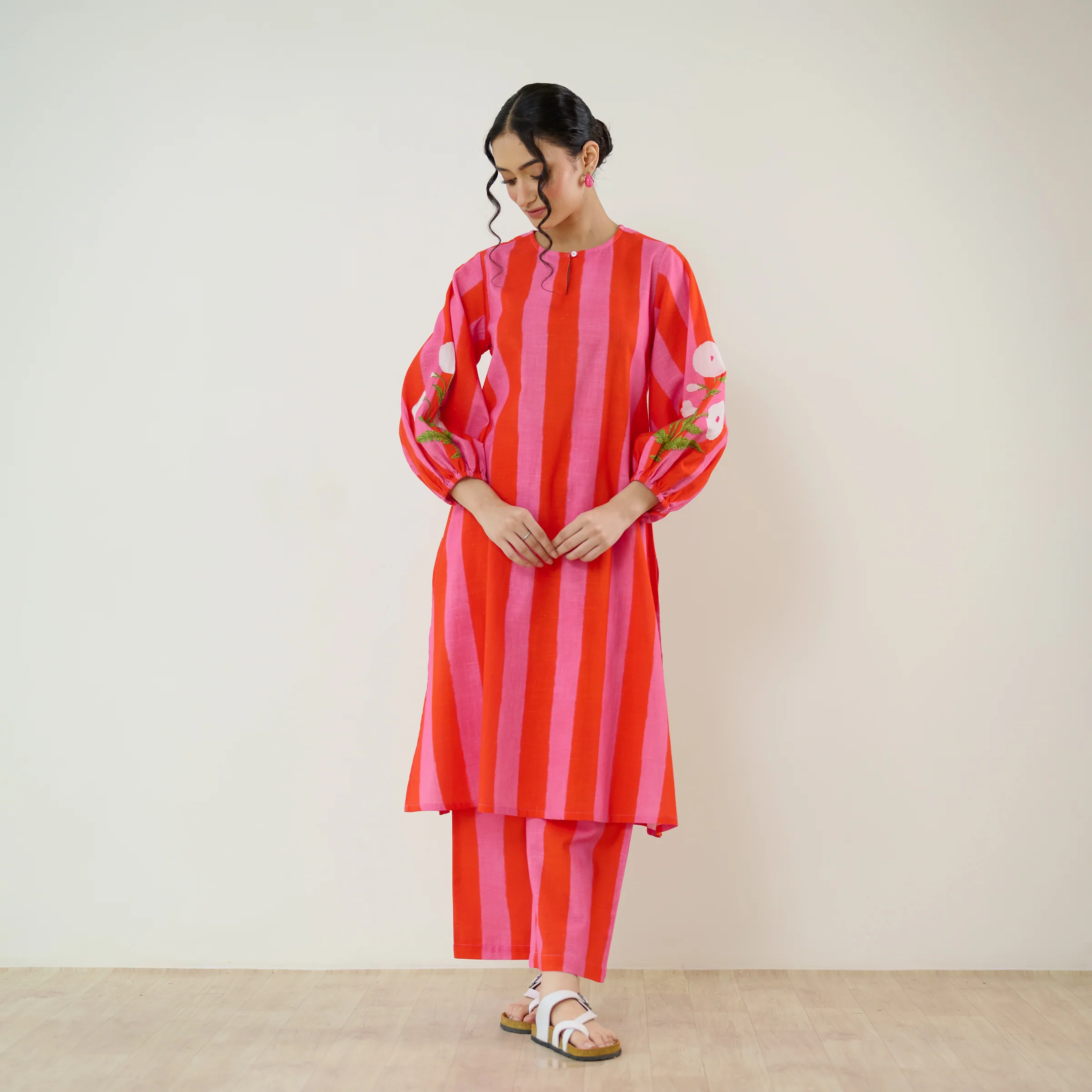 Verandah Striped Kurta Set - Hot Pink - Image 6