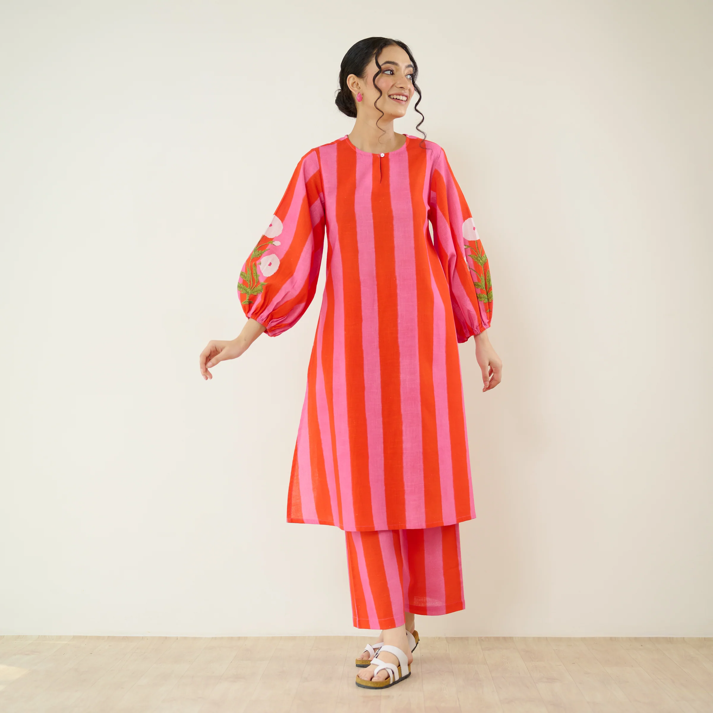 Verandah Striped Kurta Set - Hot Pink - Image 7