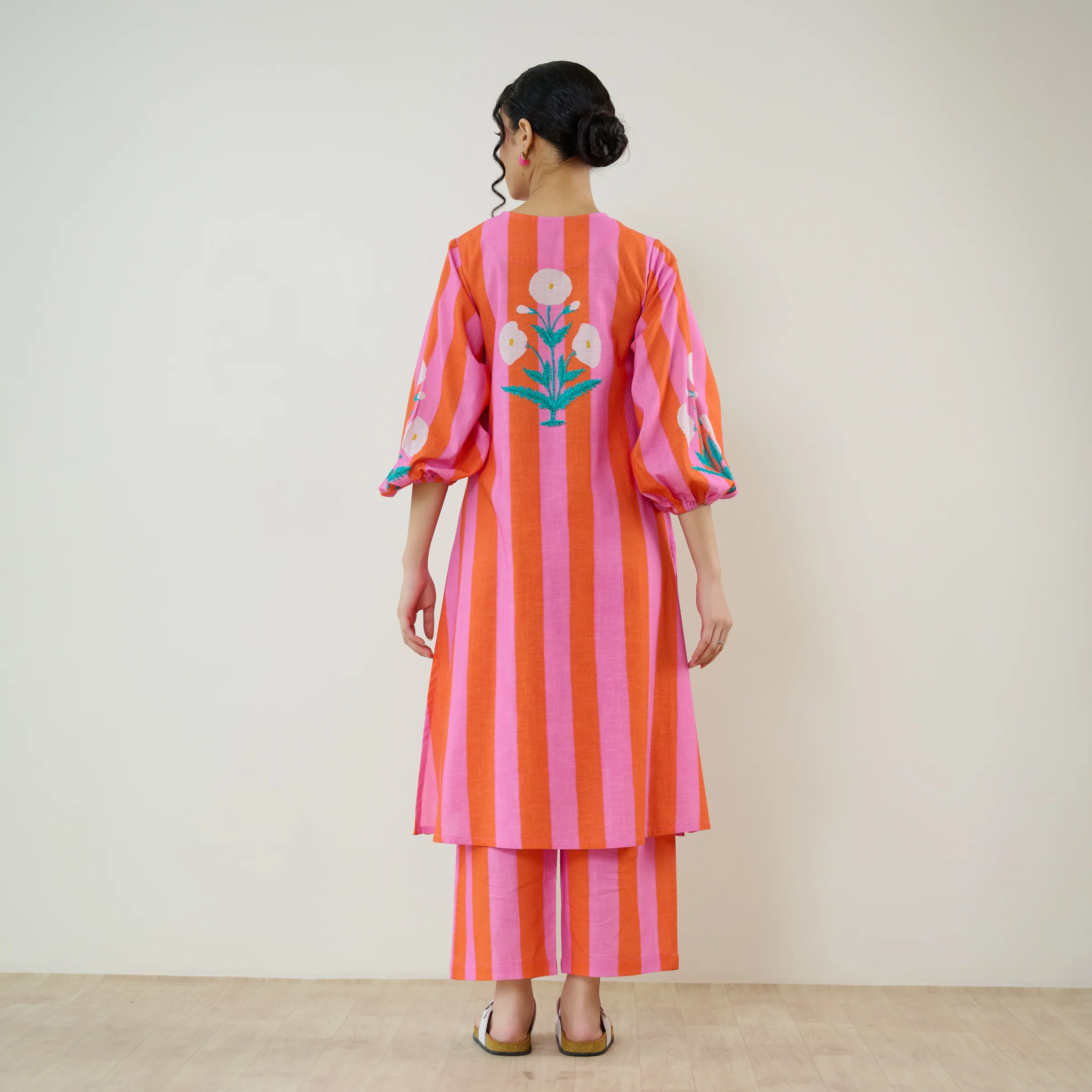 Verandah Striped Kurta Set - Orange - Image 4