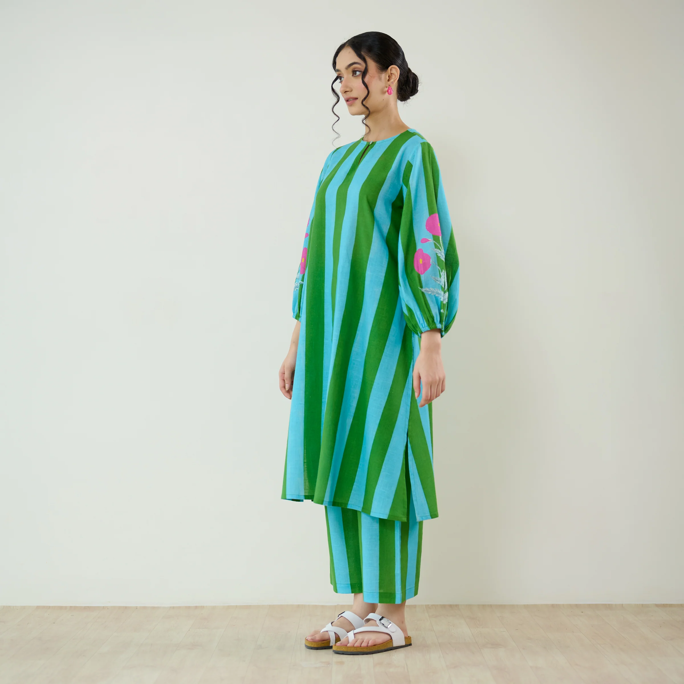 Verandah Striped Kurta Set - Sea Green - Image 4